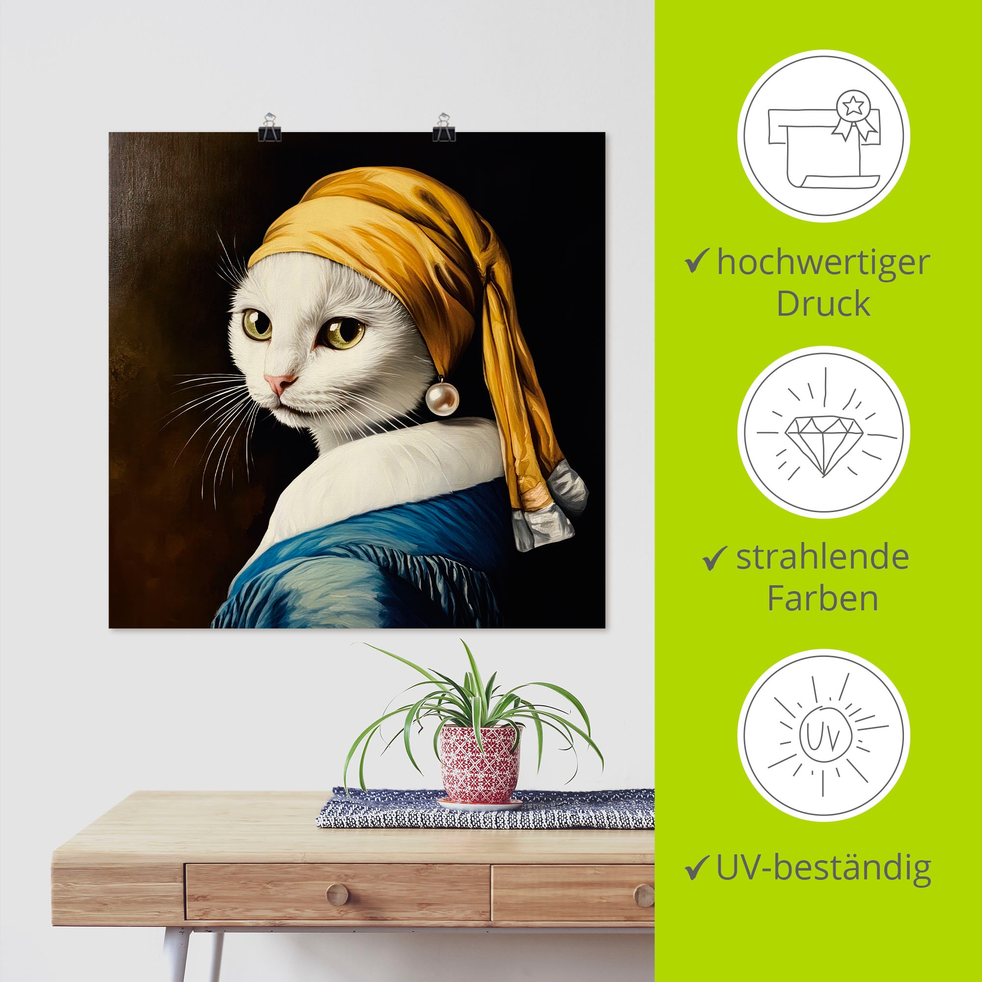 Artland Wandbild »Die Katze mit dem Perlenohrring« Animal Fantasy 1 Stk. tlg. als Alubild, Leinwandbild, Poster, Wandaufkleber in verschied. Grössen