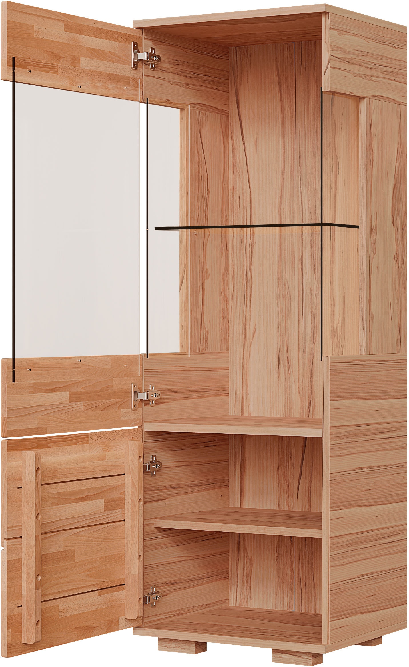 GOODproduct Vitrine »VETRO; massivholz fronten, Griffmulden, Wohnzimmer, Modern, Vitrine« B/T/H:50/40/144cm, Variable einlegeboden, Türanschlag L/R, 4Fächer