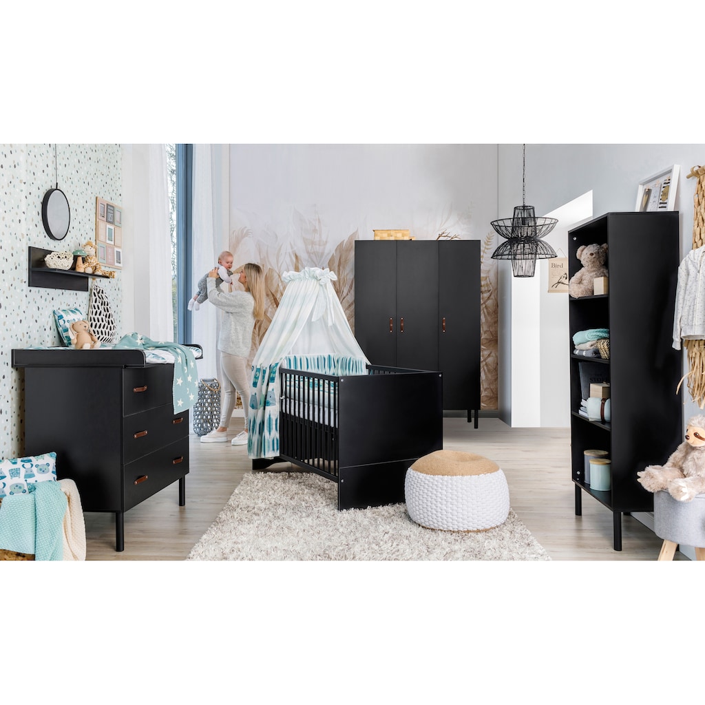 Schardt Babyzimmer-Komplettset »Camiel Black«, (3 St., Kinderbett, Schrank, Wickelkommode)