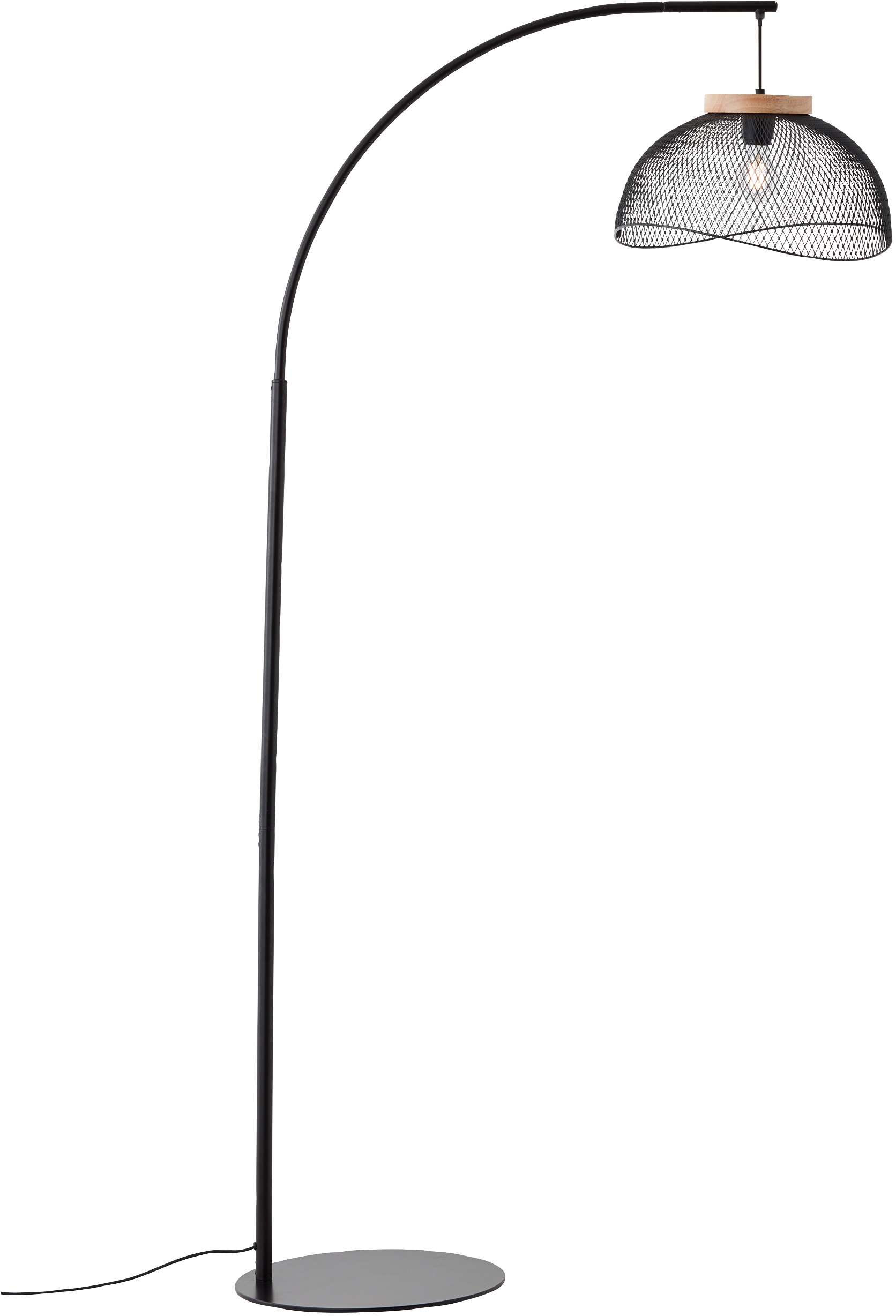 Image of Places of Style Stehlampe »Elmwood«, E27, schwarzer Drahtgitter Schirm, Bogenleuchte, Stehleuchte im Materialmix Metall/Holz, E27 max. 52W bei Ackermann Versand Schweiz