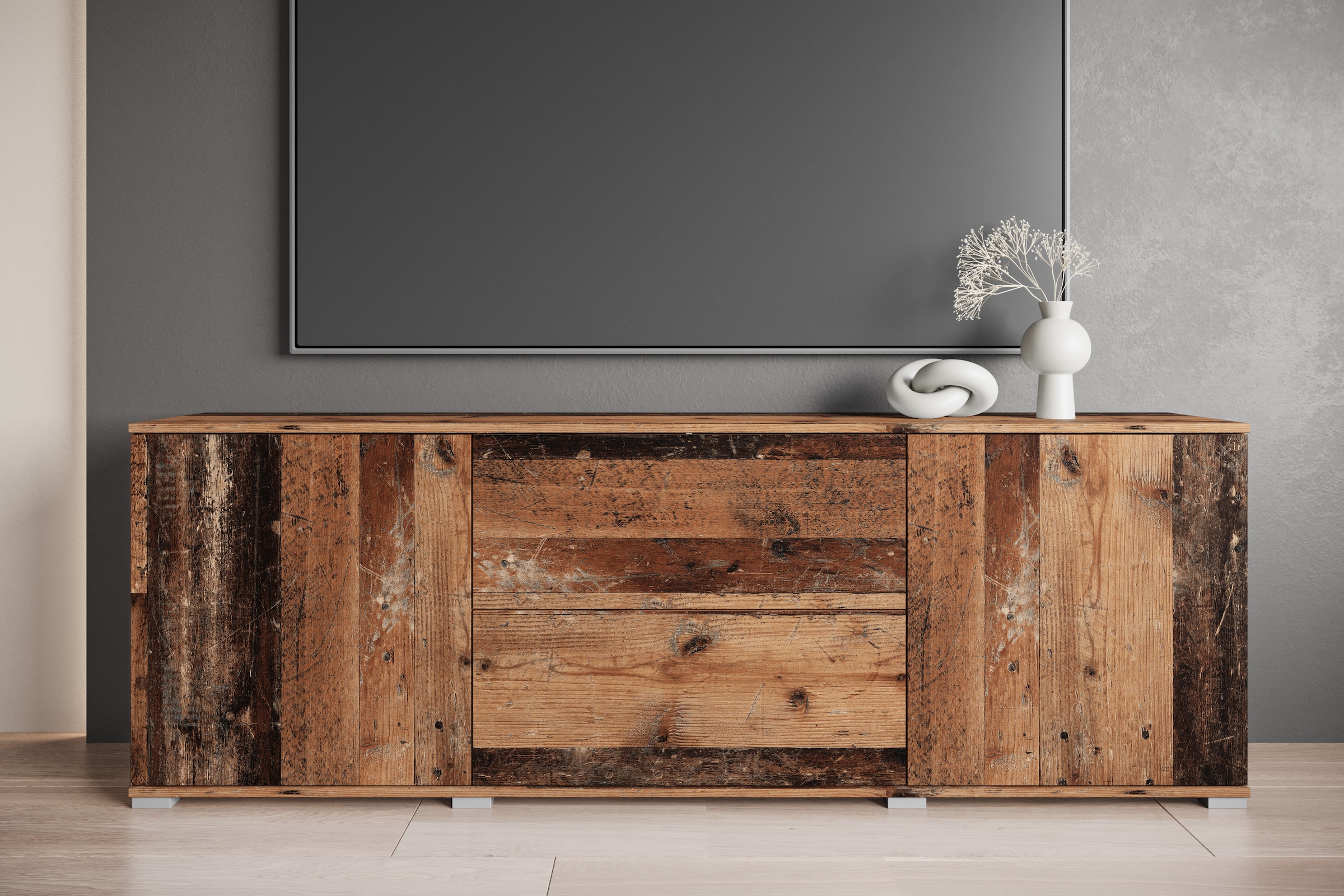 GOODproduct Lowboard »Kenia« 1 Stk. tlg. 2 Türen, 2 Schubladen, Breite 180 cm, höhenverstellbare Einlegeböden