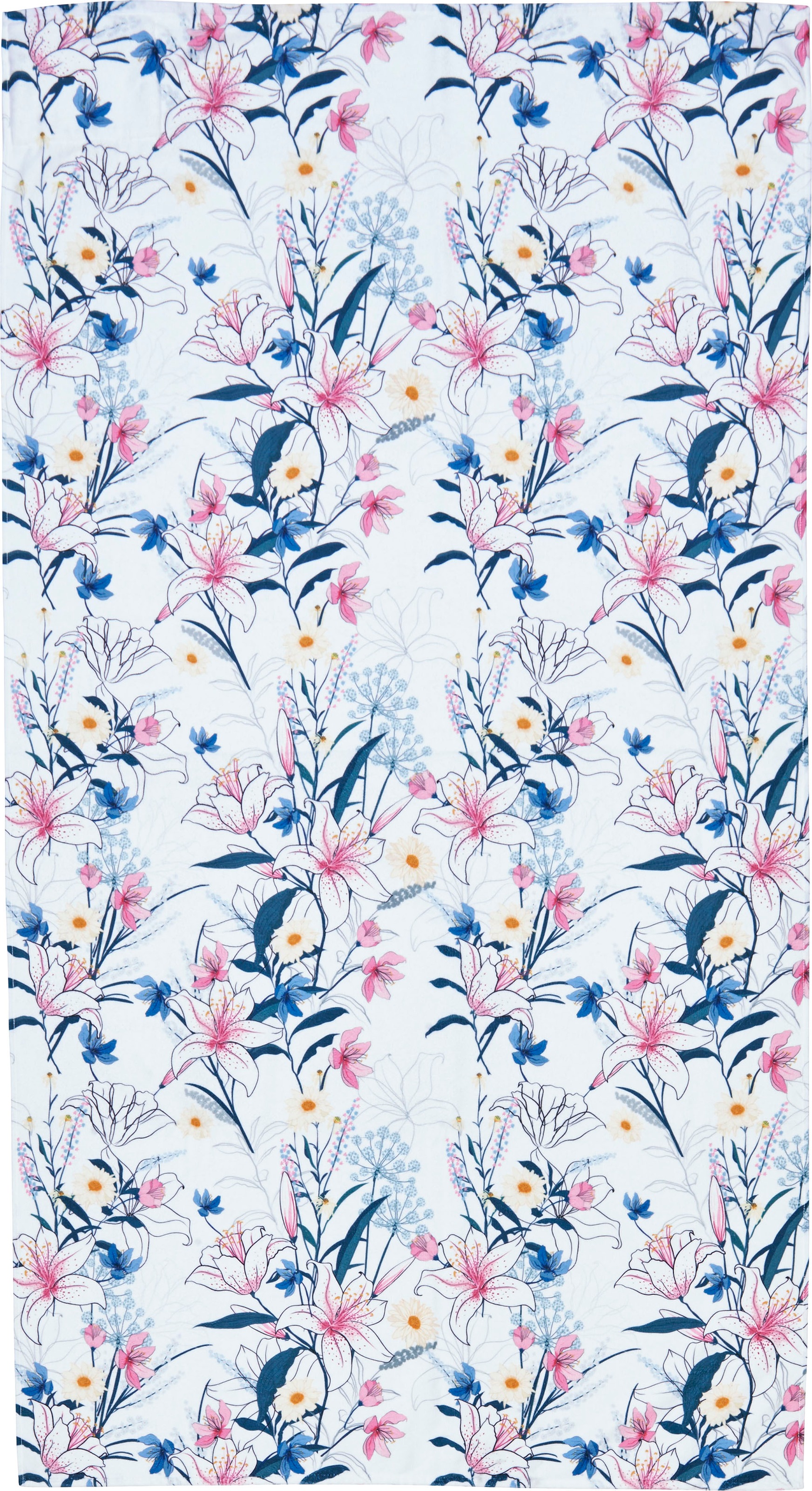 Image of done.® Strandtuch »White Flowers«, (1 St.), Badetuch, Blumen Motiv, mit eingenähter Reisverschluss-Tasche für Wertgegenstände bei Ackermann Versand Schweiz