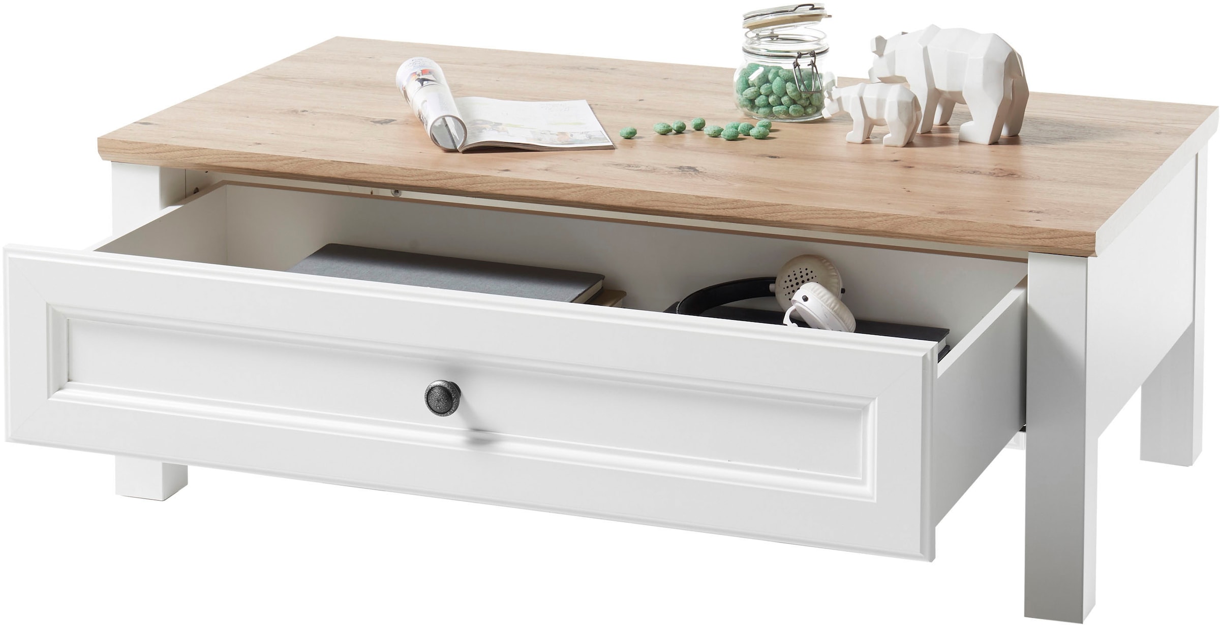 HBZ Couchtisch »Toskana, TOPSELLER!«, (Couchtisch, Wohnzimmertisch), Landhausstil weiss, Tisch mit 1 Schubkasten