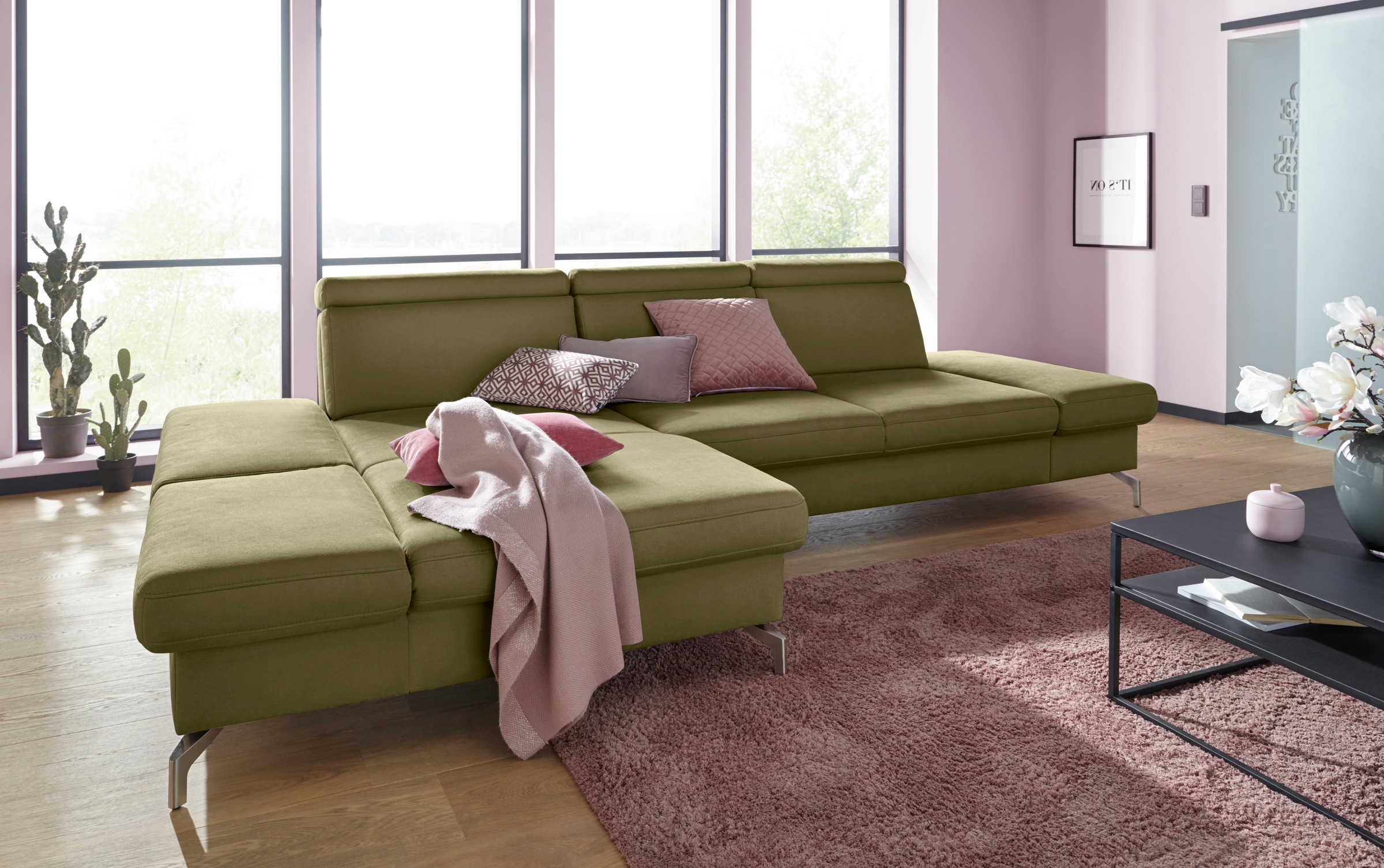 sit&more Ecksofa »Brisbane L-Form«, Fusshöhe 12 cm, inklusive Sitztiefen-, Armteil- und Kopfteilverstellung