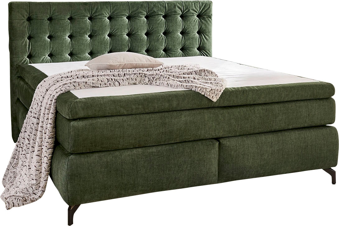 Image of Jockenhöfer Gruppe Boxspringbett "JESSICA inkl. 7-Zonen-TTFK-Matratze H3/H4" 9 cm Kaltschaum-Topper, Gewebe- oder Velours-Bezug, 180 cm x 200 cm