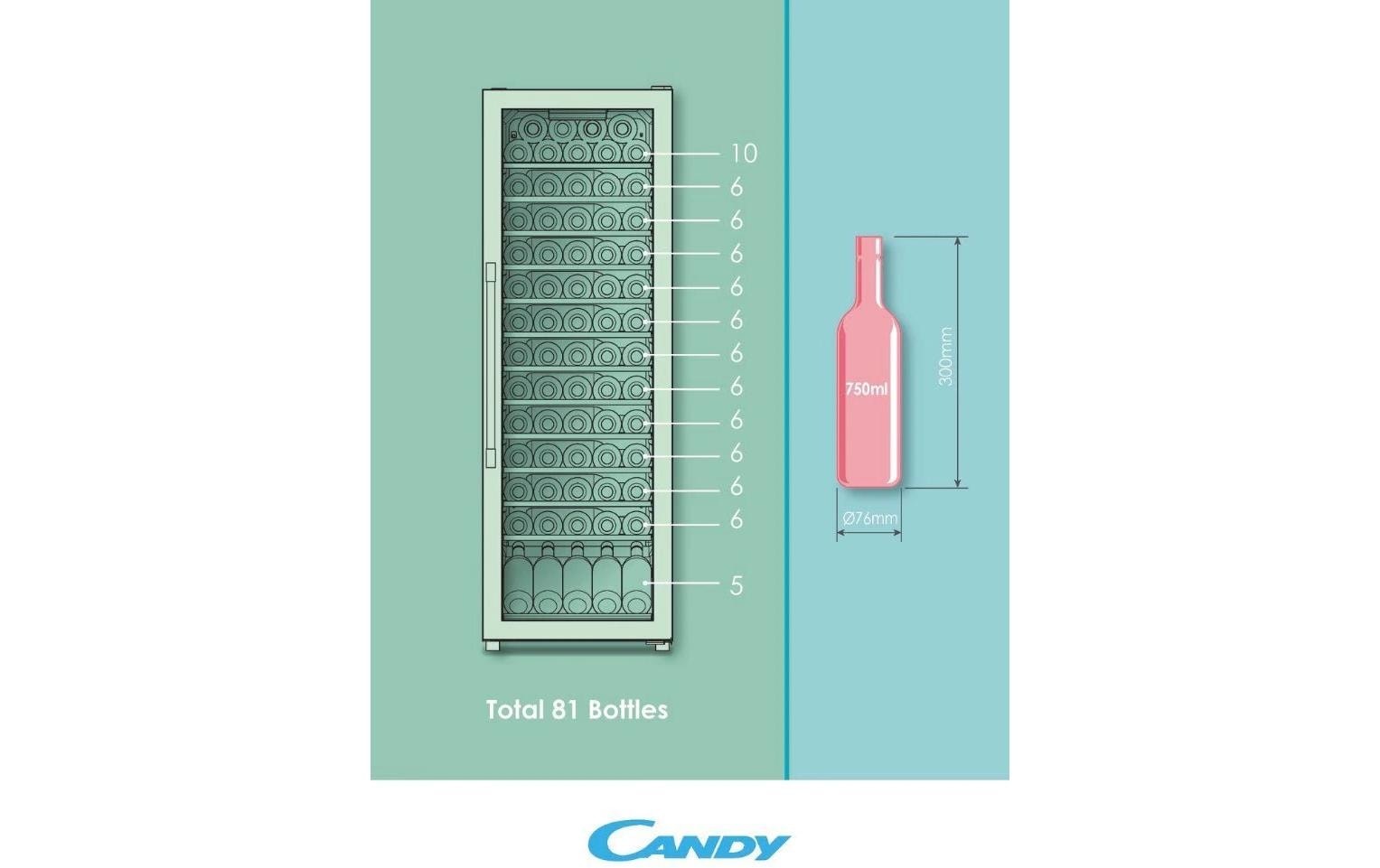 Candy Weinkühlschrank »CWC 200 EELW/NF Rechts«, für 84 Standardflaschen á 075l, Holzart: Bambus (China)