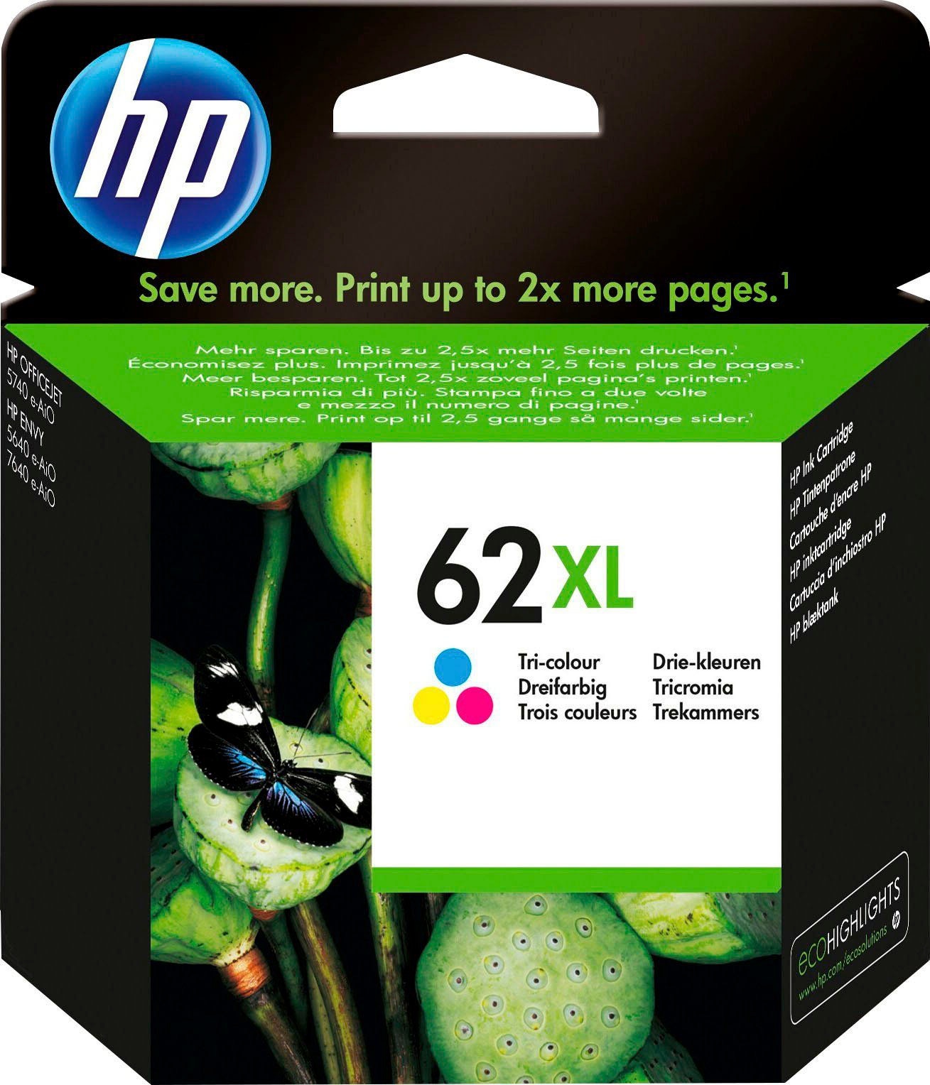 Image of HP Tintenpatrone "HP original Druckerpatrone 62XL Tri Color C/M/Y" 3 Probemonate gratis* drucken