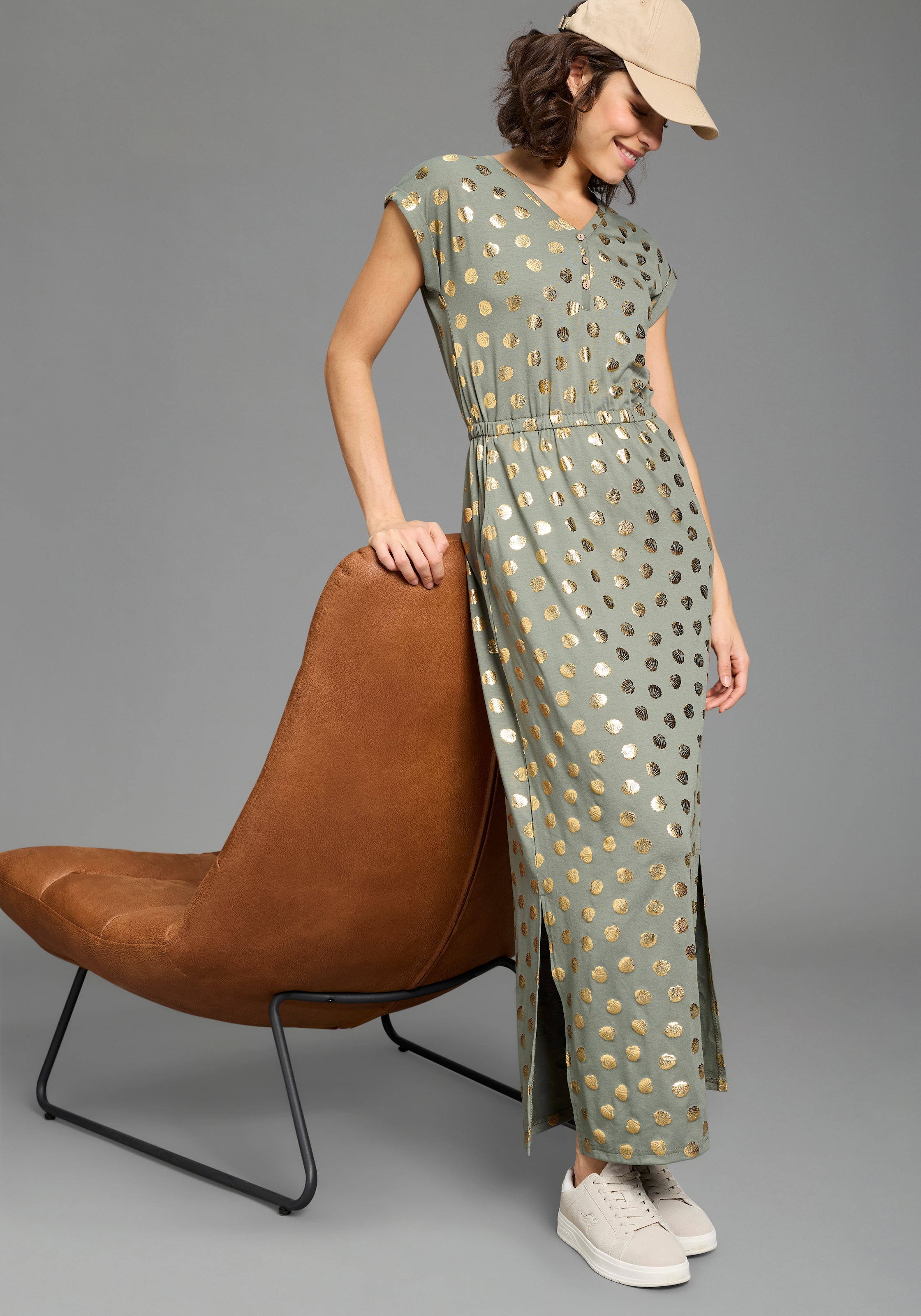 Image of KangaROOS Maxikleid Eingrifftaschen knöchellang, für Casualmode und Streetwear, aus elastischem Material