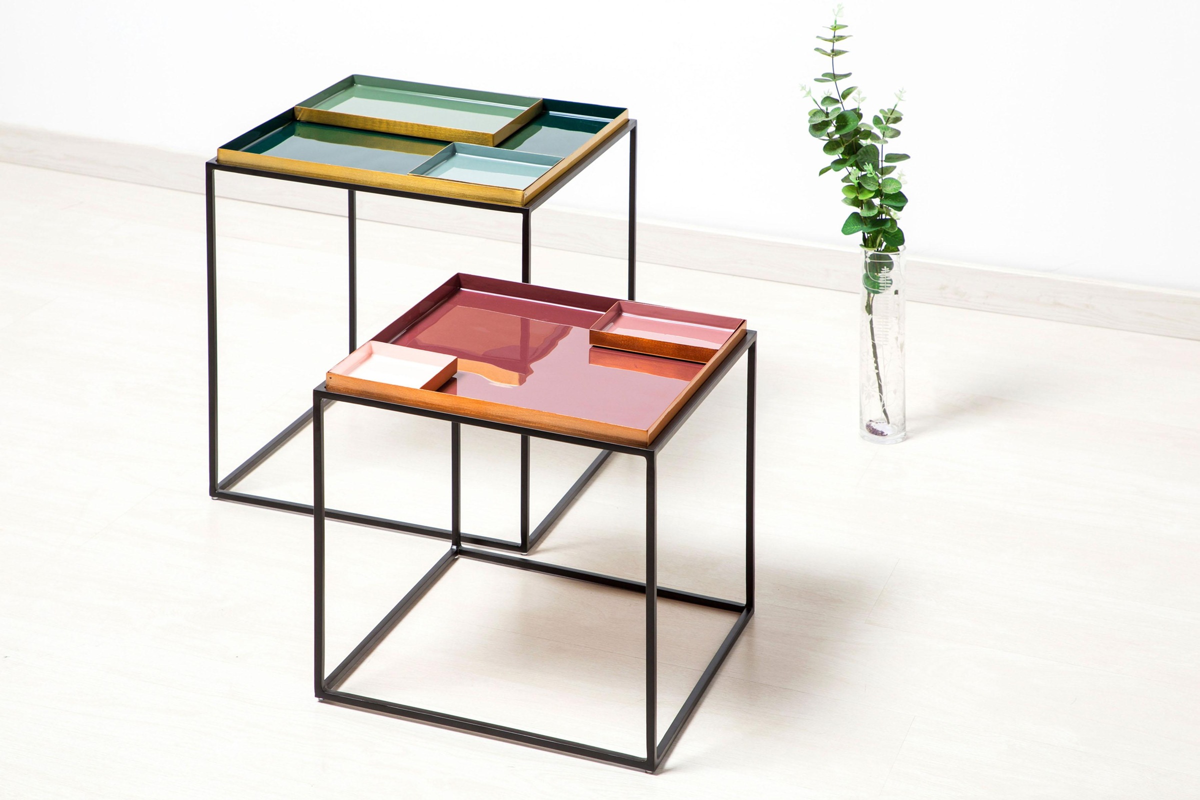 Kayoom Beistelltisch »Famosa, Metall-Beistelltisch in quadratischer Form«, (1 St.), Bunter Tisch, Schalenmasse: 11 x 11 x 2 / 15,8 x 11 x 2 cm