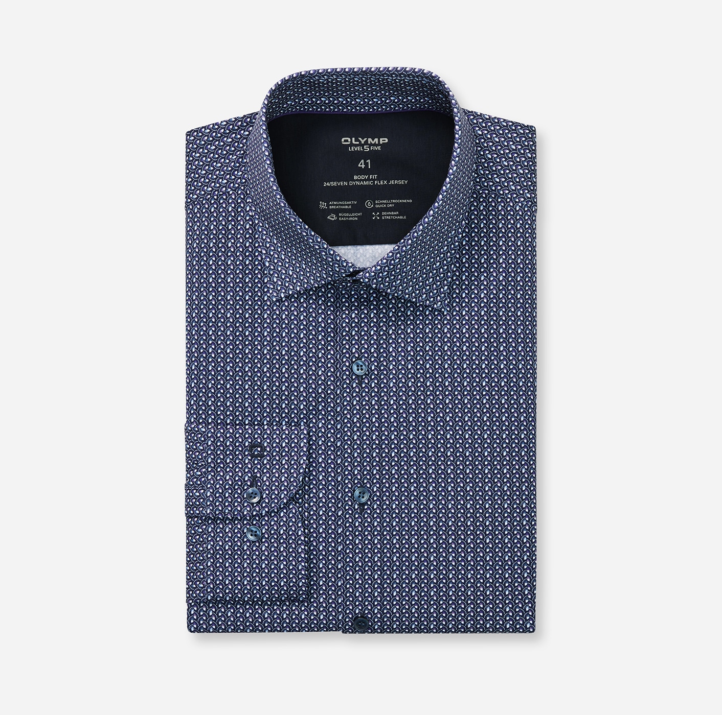 OLYMP Langarmhemd »24/7 - Level 5« Atmungsaktiv, dehnbar, body fit, New York Kentkragen, Flex Jersey