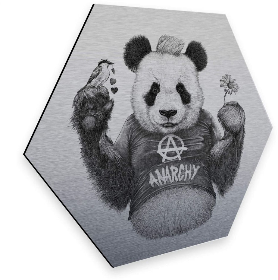 Metallbild »Türschild Panda Bär Silber Deko«, Menschen, (1 St., Dekorative...