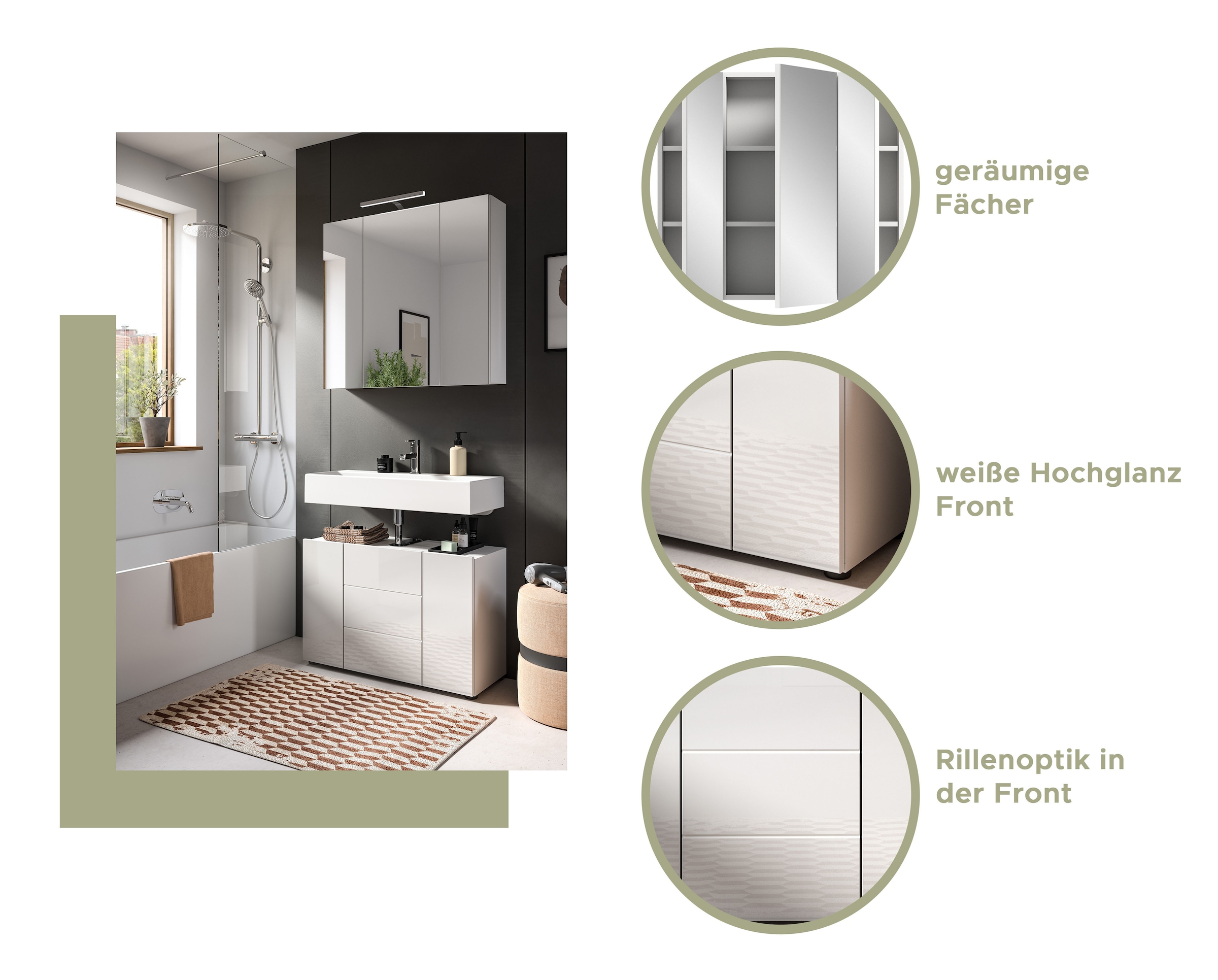 welltime Spiegelschrank »BIEL, TOPSELLER!, Breite 60 cm, 2 Türen, 2 Einlegeböden, 3 Fächer« 1 Stk. tlg. Badmöbel, Badschrank, Schrank, Wandschrank, Bad, Badezimmer