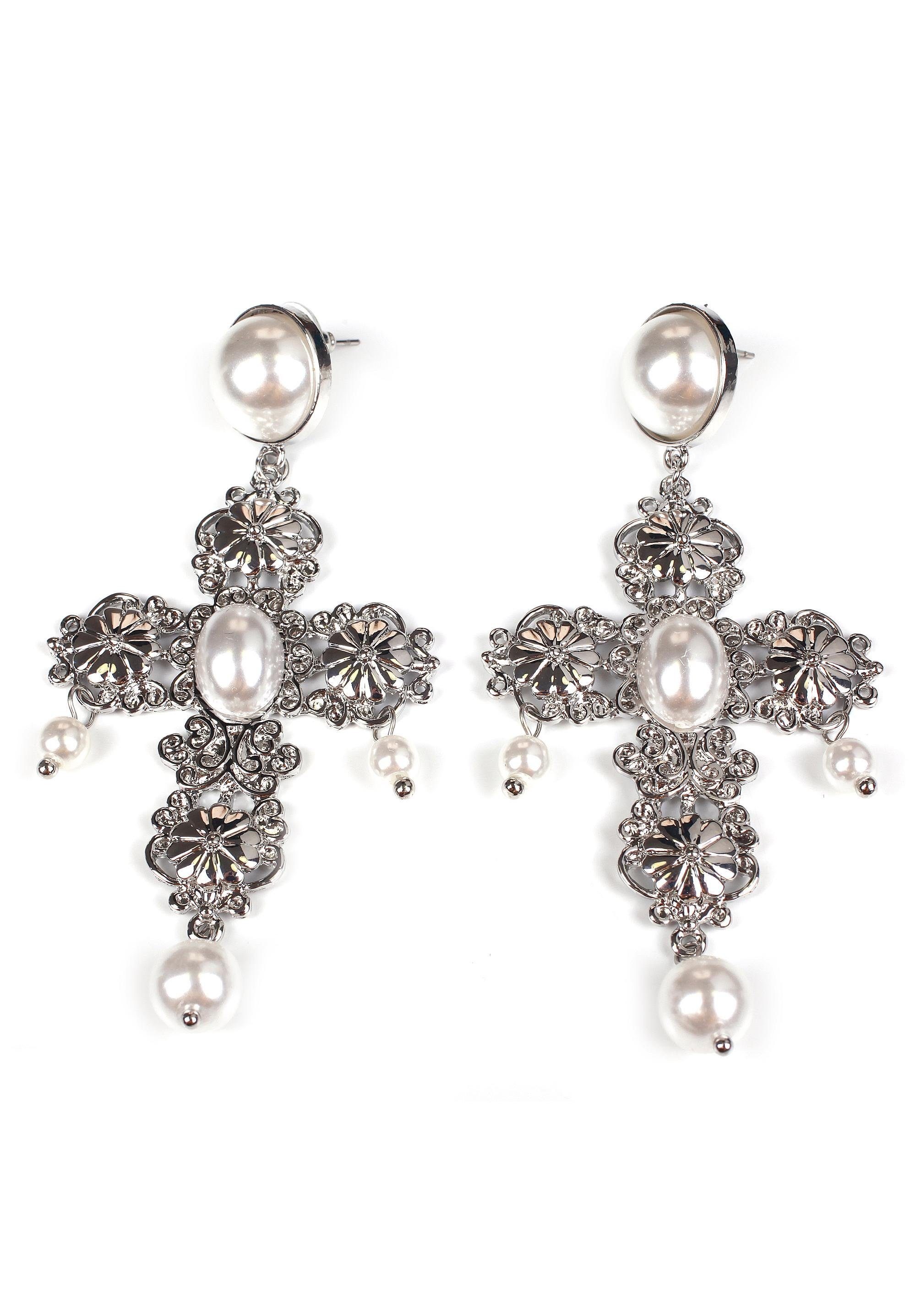 Paar Ohrstecker »Kreuz, Glaube, mit Details in Blumenoptik«