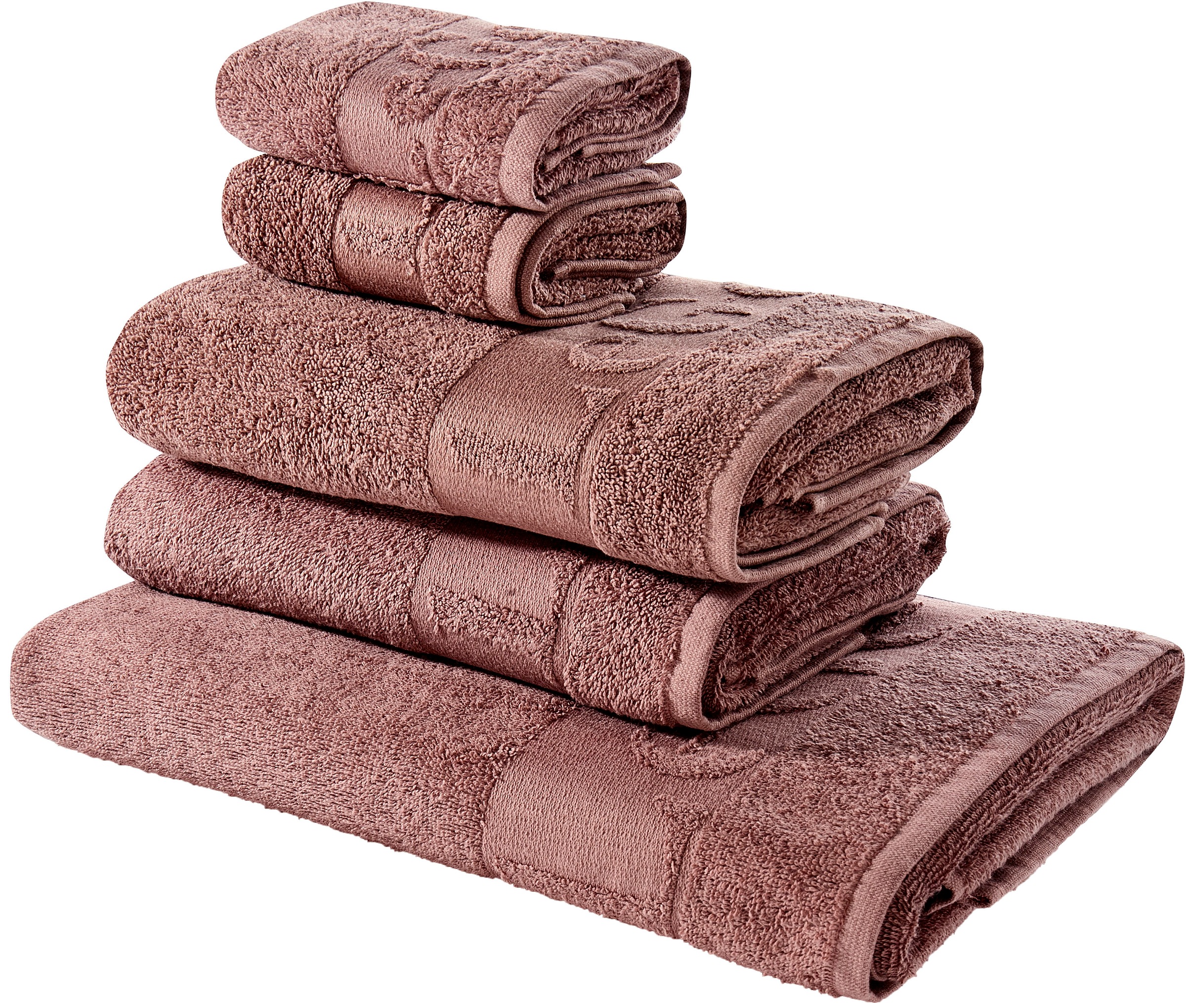 Image of LeGer Home by Lena Gercke Handtuch Set »Anisa«, 5 tlg., Walkfrottee, Handtuchset mit Markenschriftzug auf der Bordüre, weiche Handtücher aus 100% Baumwolle bei Ackermann Versand Schweiz