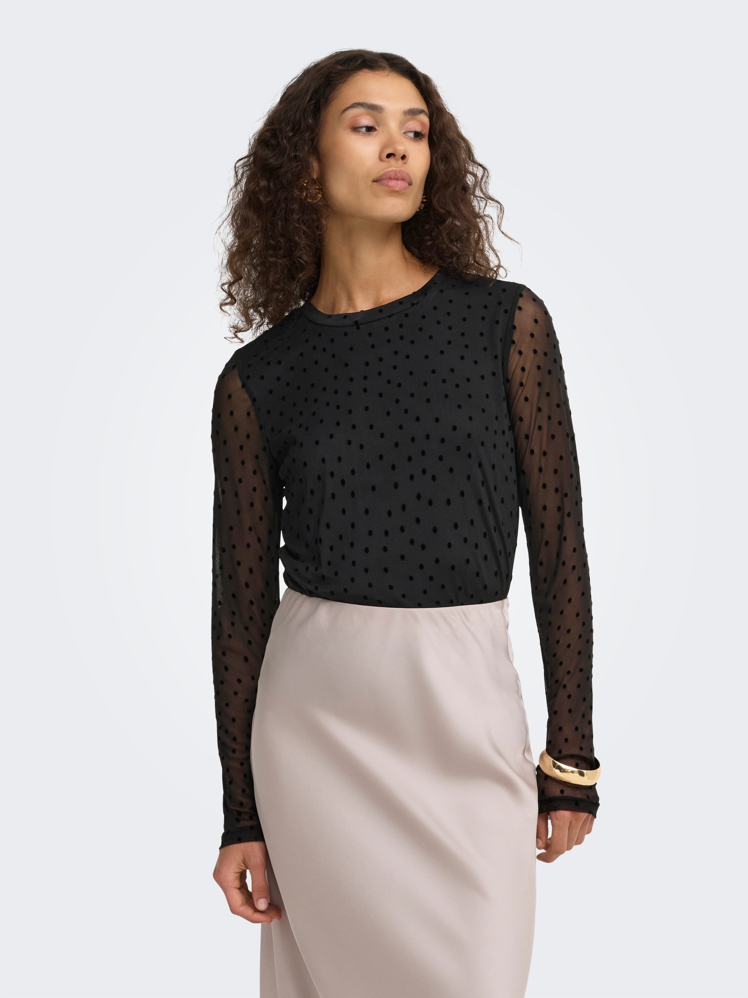 Image of ONLY Shirtbluse "ONLNOVA L/S MESH TOP WVN" Kunstfaser, regular fit
