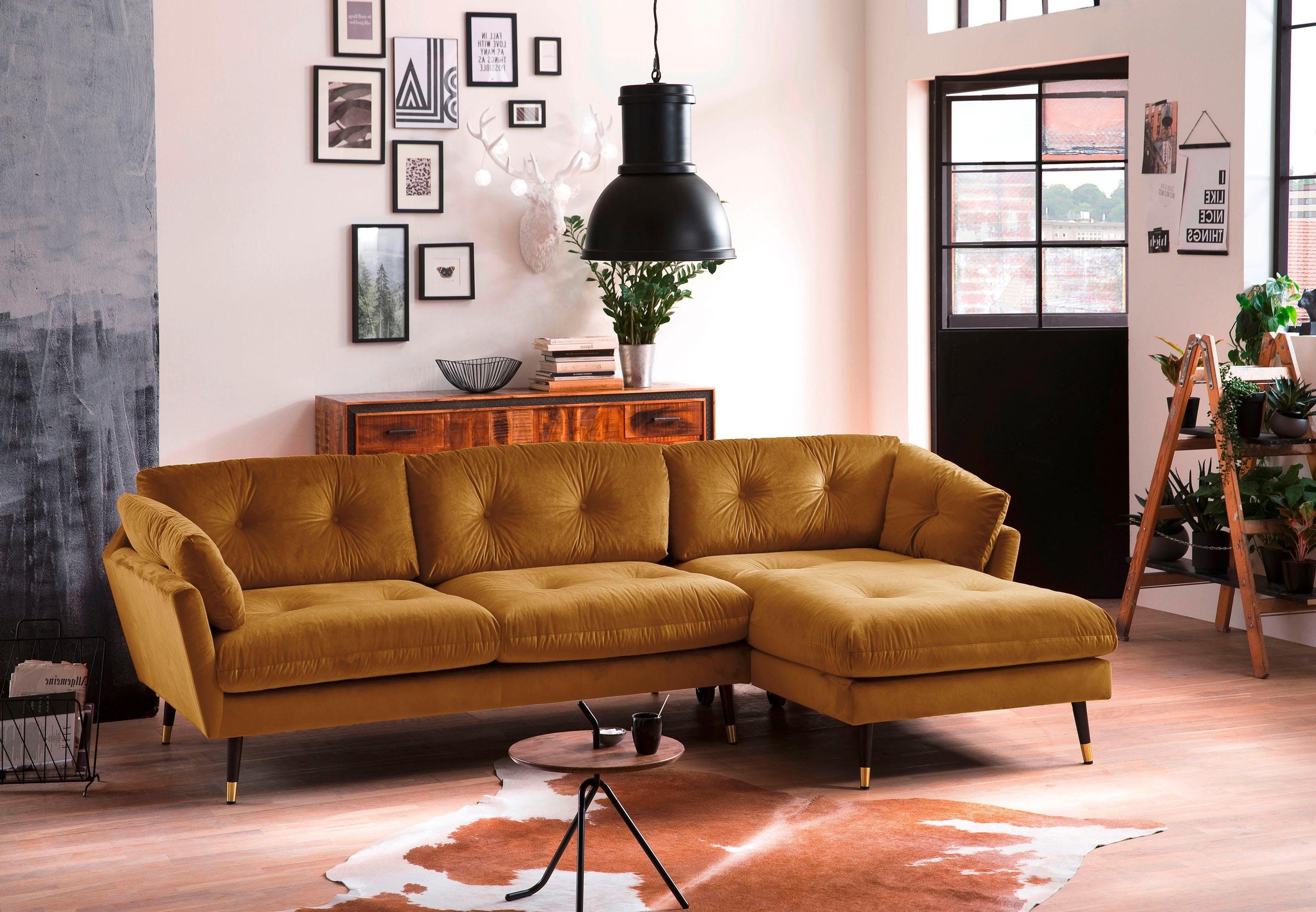 Trends by HG Ecksofa »Japan L-Form«, mit Fuss in Holz-Metallkombination, Recamiere rechts oder links