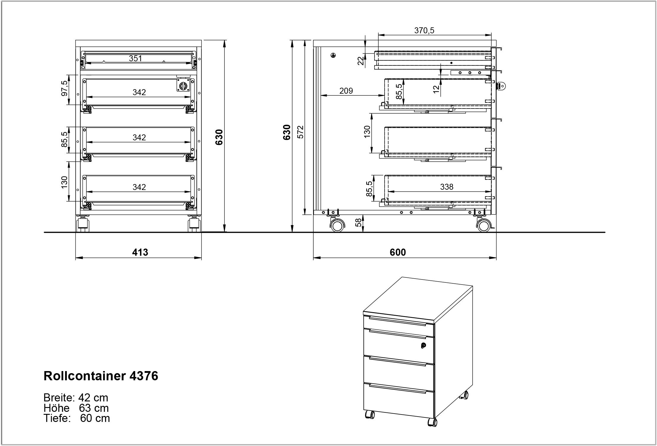 GERMANIA Büromöbel-Set »Mailand, inkl. Schreibtisch (elektr. höhenverstellbar) & Rollcontainer«, (2 tlg.), Breitenvariante wählbar (140-180 cm), Made in Germany