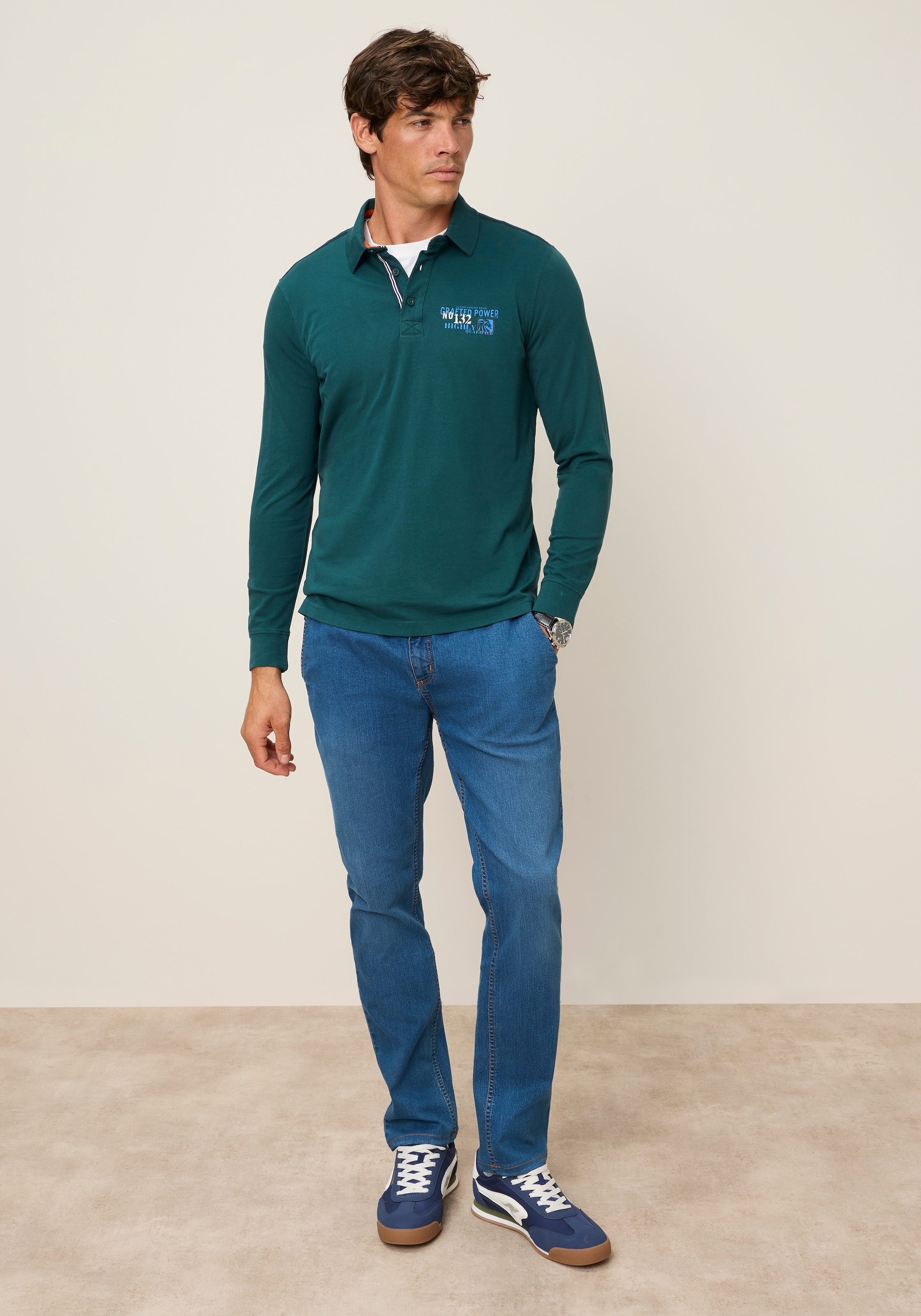 Man's World Poloshirt Normale Passform, mit Langarm, klassischer Look