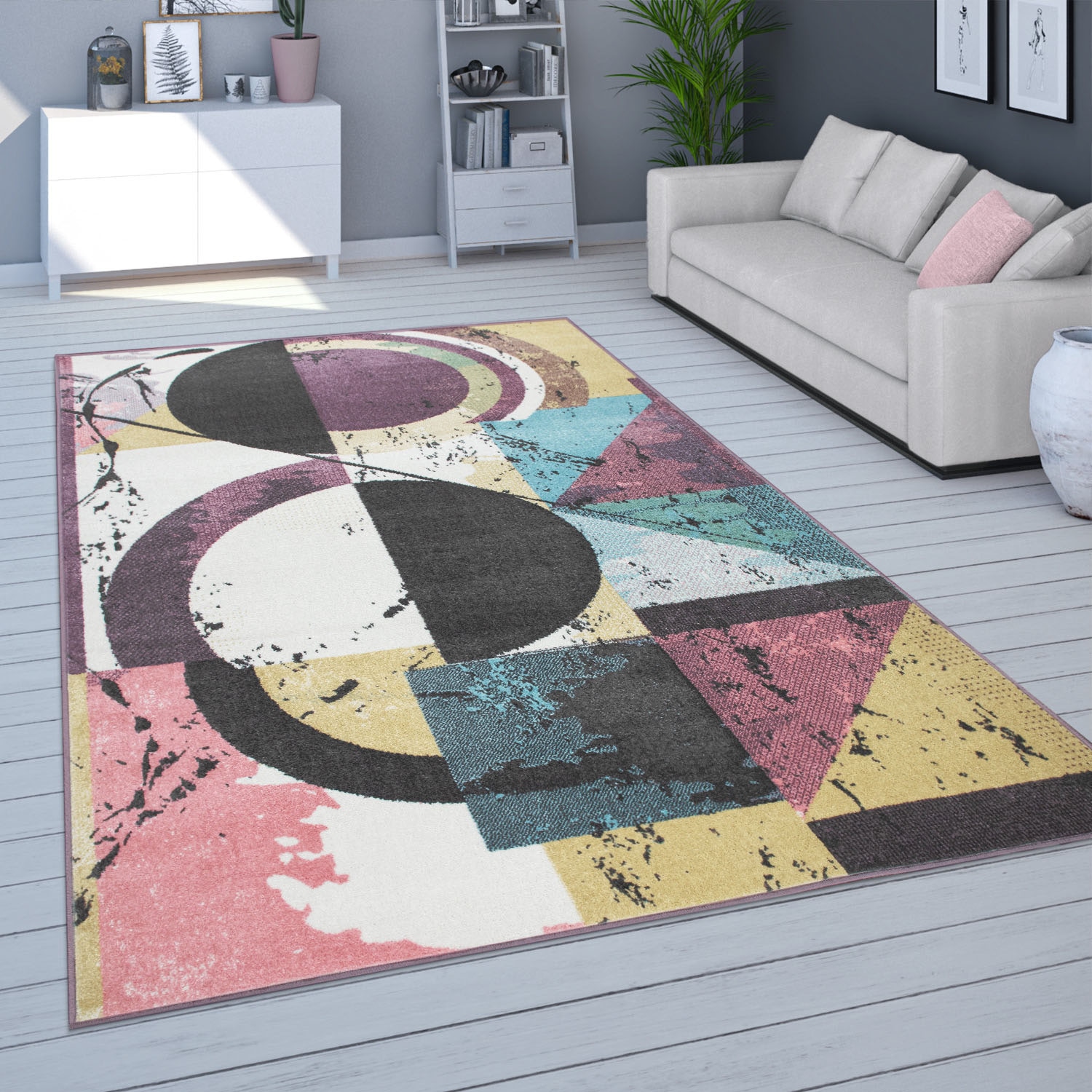 Paco Home Teppich »Petit 484«, rechteckig, 13 mm Höhe, Kurzflor, modernes abstraktes Motiv, Pastell-Farben