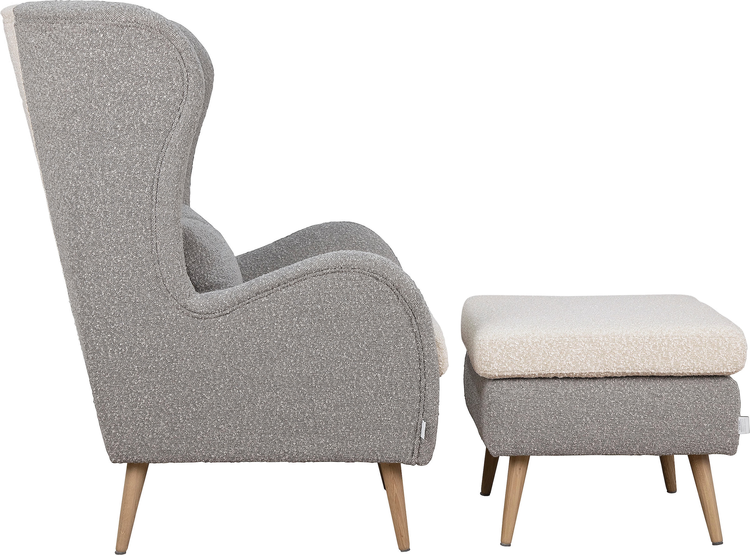 Guido Maria Kretschmer Home&Living Sessel »Salla Bezug Bouclé oder Struktur fein, Ohrensessel«, wahlweise mit oder ohne Hocker; grosser Sessel: Masse B/T/H: 78/94/118cm