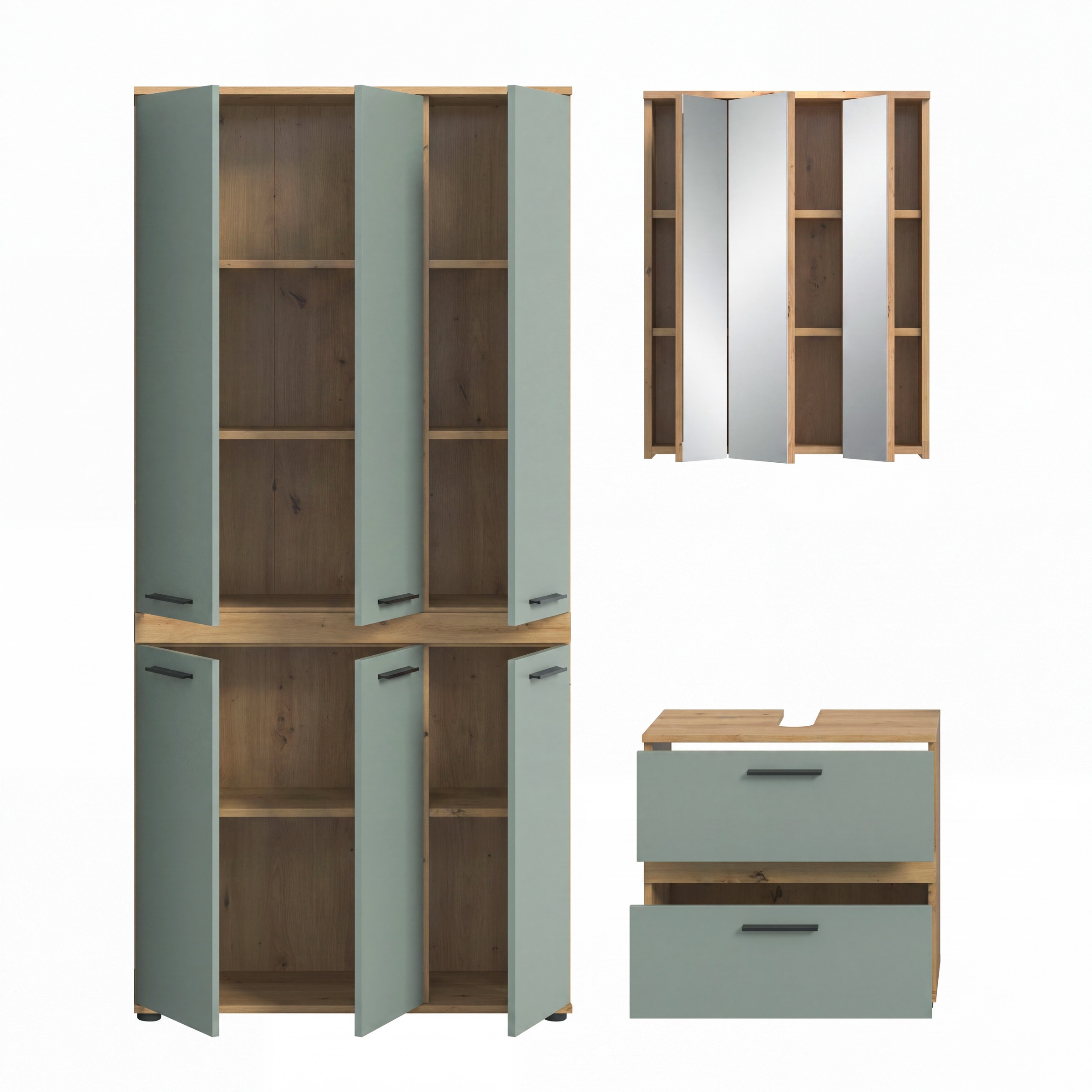 welltime Badmöbel-Set »LUCCA, 3-tlg. Badkombination, viel Stauraum, modernes Design« 3 Stk. tlg.
