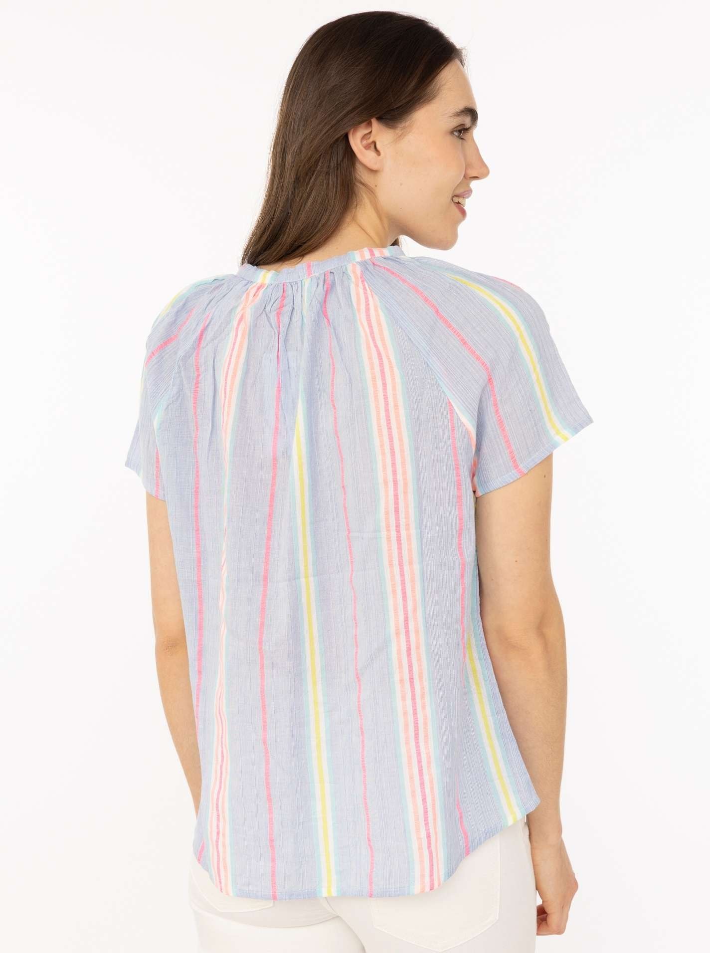 Zwillingsherz Blouse à manches courtes »"Summer Stripes"« rayures, cordon de serrage et pompons, manches courtes