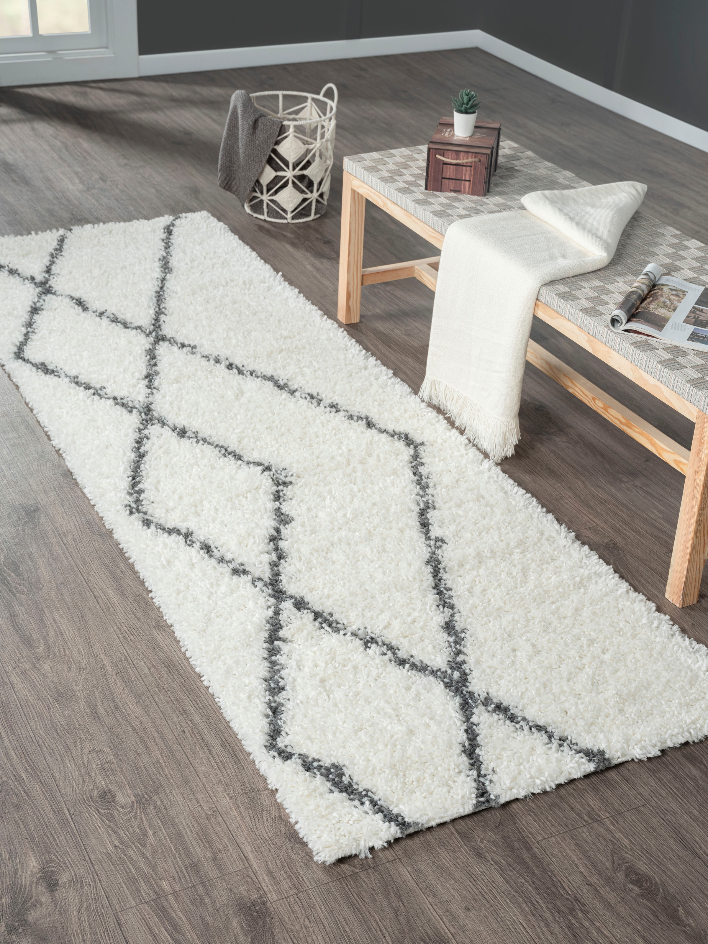 Image of Myflair Möbel & Accessoires Hochflor-Läufer "My Shaggy Raute" rechteckig 37 mm Höhe Shaggy, Scandi Rauten Design, leicht glänzend, extra flauschig