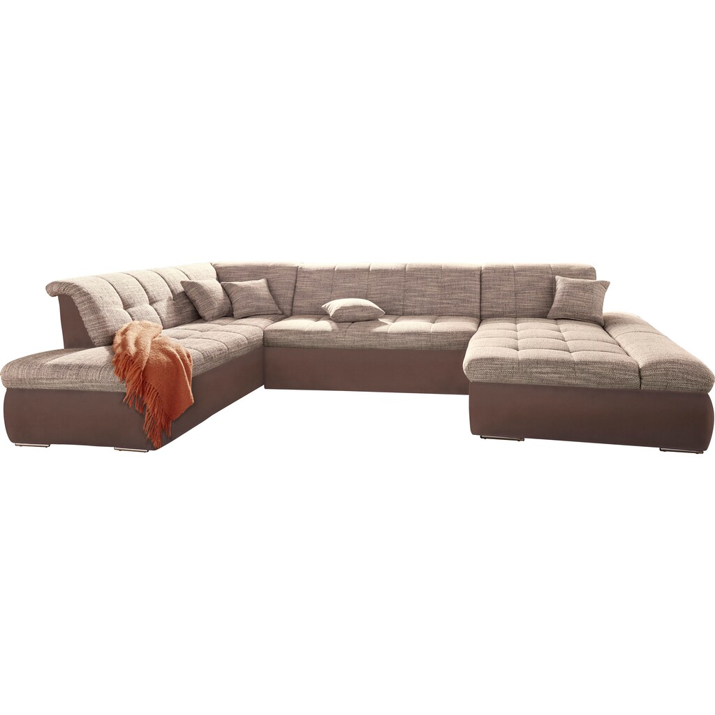 DOMO collection Wohnlandschaft »PB Moric«, XXL, wahlweise mit Bettfunktion und Armteilverstellung, frei im Raum