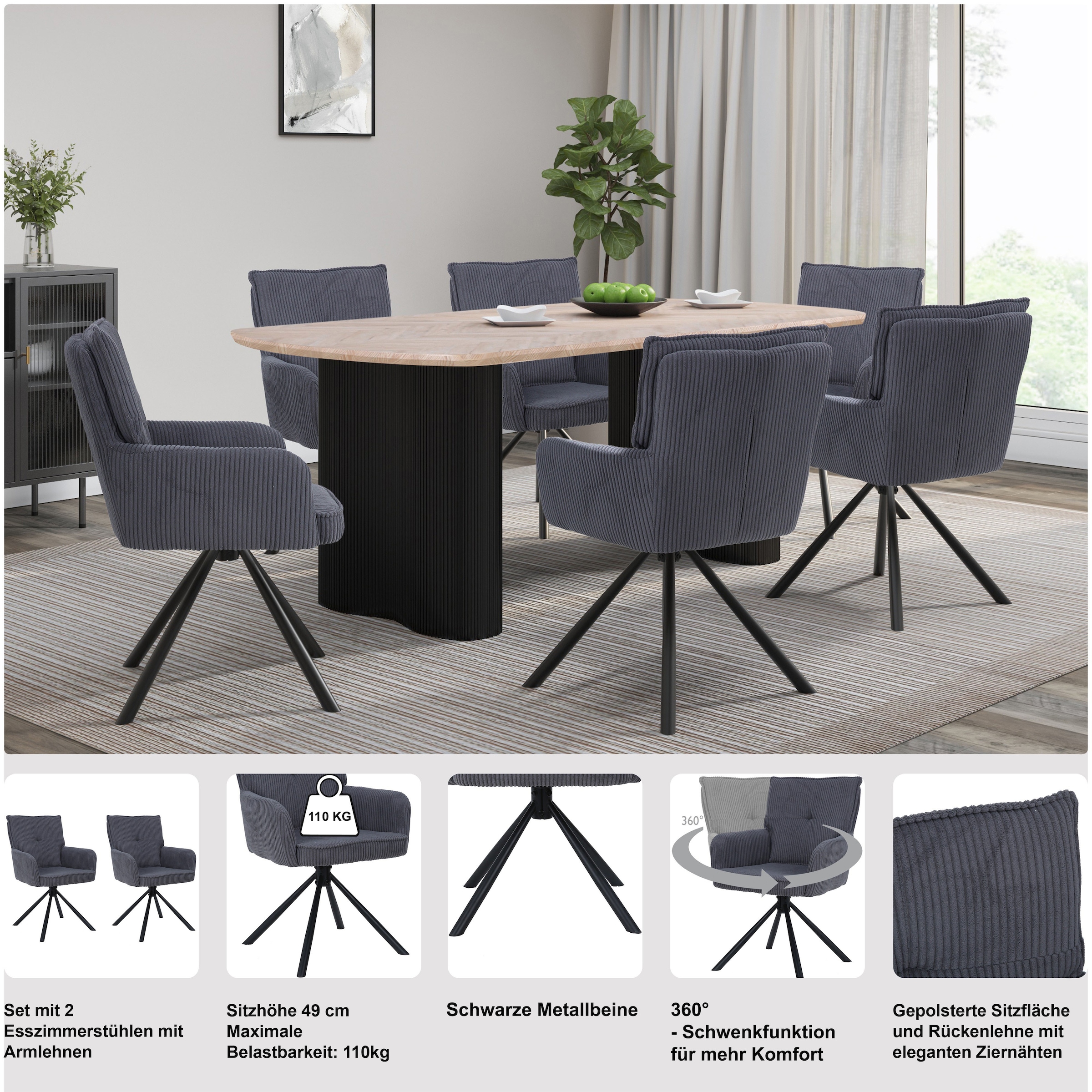 GOODproduct Chaise de salle à manger »Les Choux« () 2 cuisgepolsterte Rückenlehne, Armlehne und Sitzfläche, Sitzhöhe 48 cm