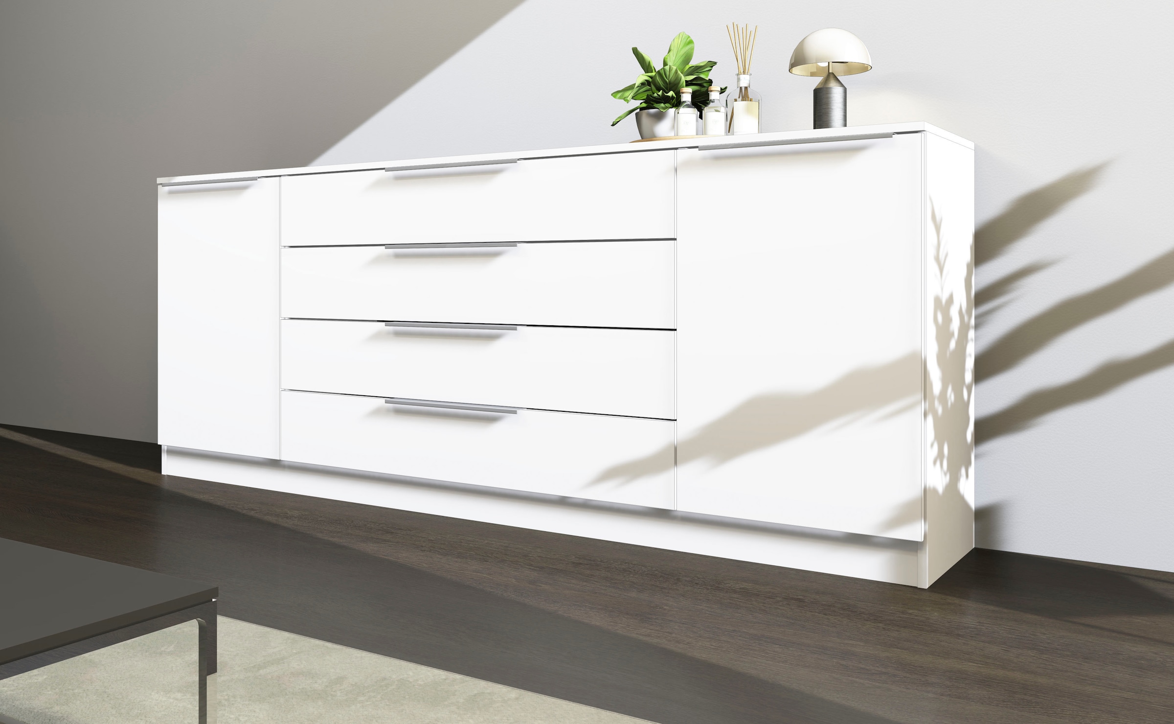Image of borchardt Möbel Kommode "Oliva, Kommode mit Metallgriffen" Modernes Sideboard mit 2 Türen und 4 Schubkästen, Breite 200 cm