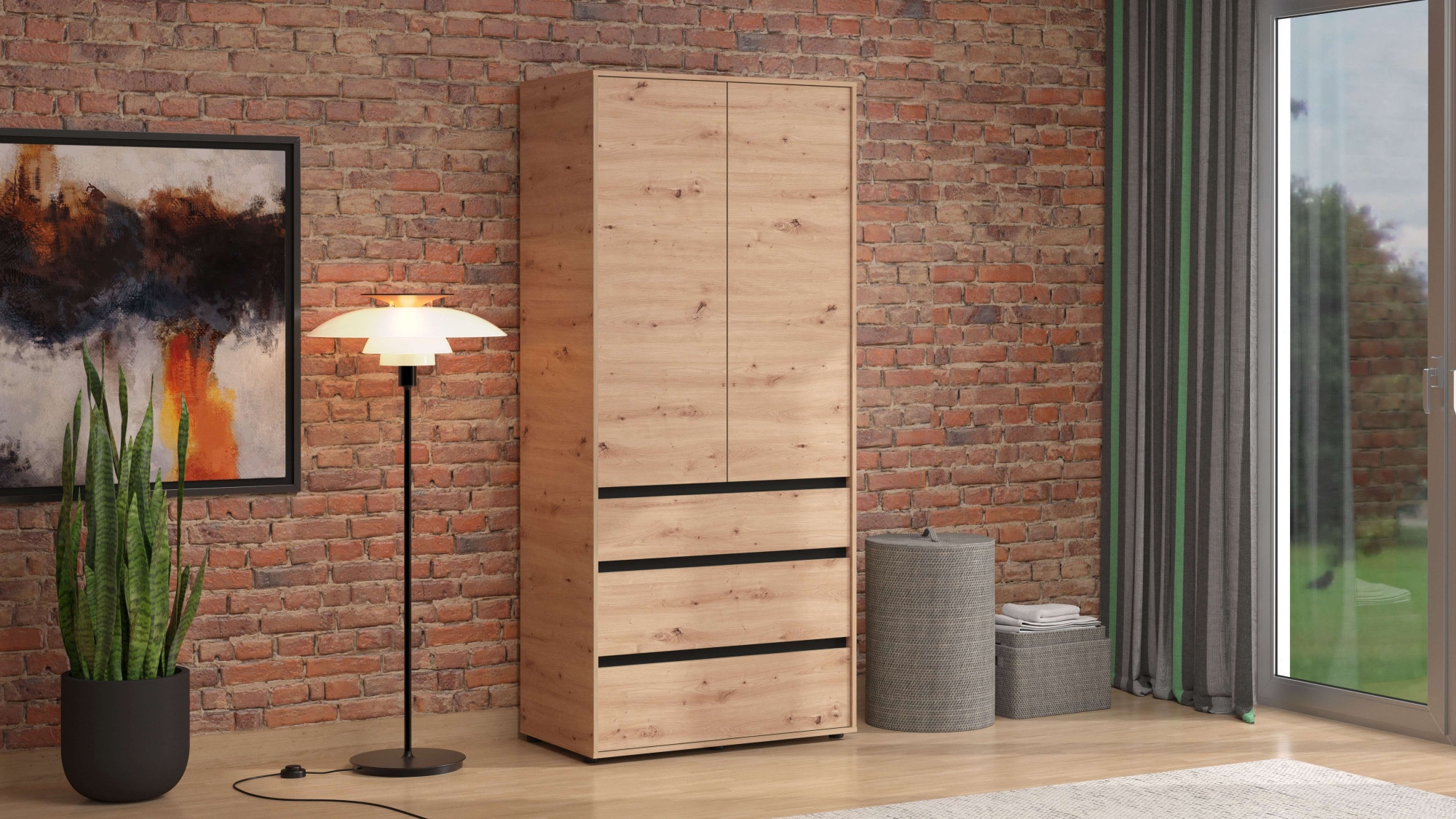 INOSIGN Kleiderschrank »Corbet Schlafzimmerschrank, Drehtürenschrank,  Wäscheschrank TOPSELLER« 93 cm breit, 3x Schubladen, Kleiderstange, ABS schutzkanten