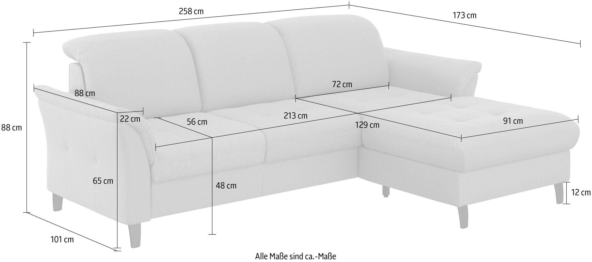 sit&more Ecksofa »Maggiore L-Form«, wahlweise mit Kopfteilverstellung, Bettfunktion und Bettkasten