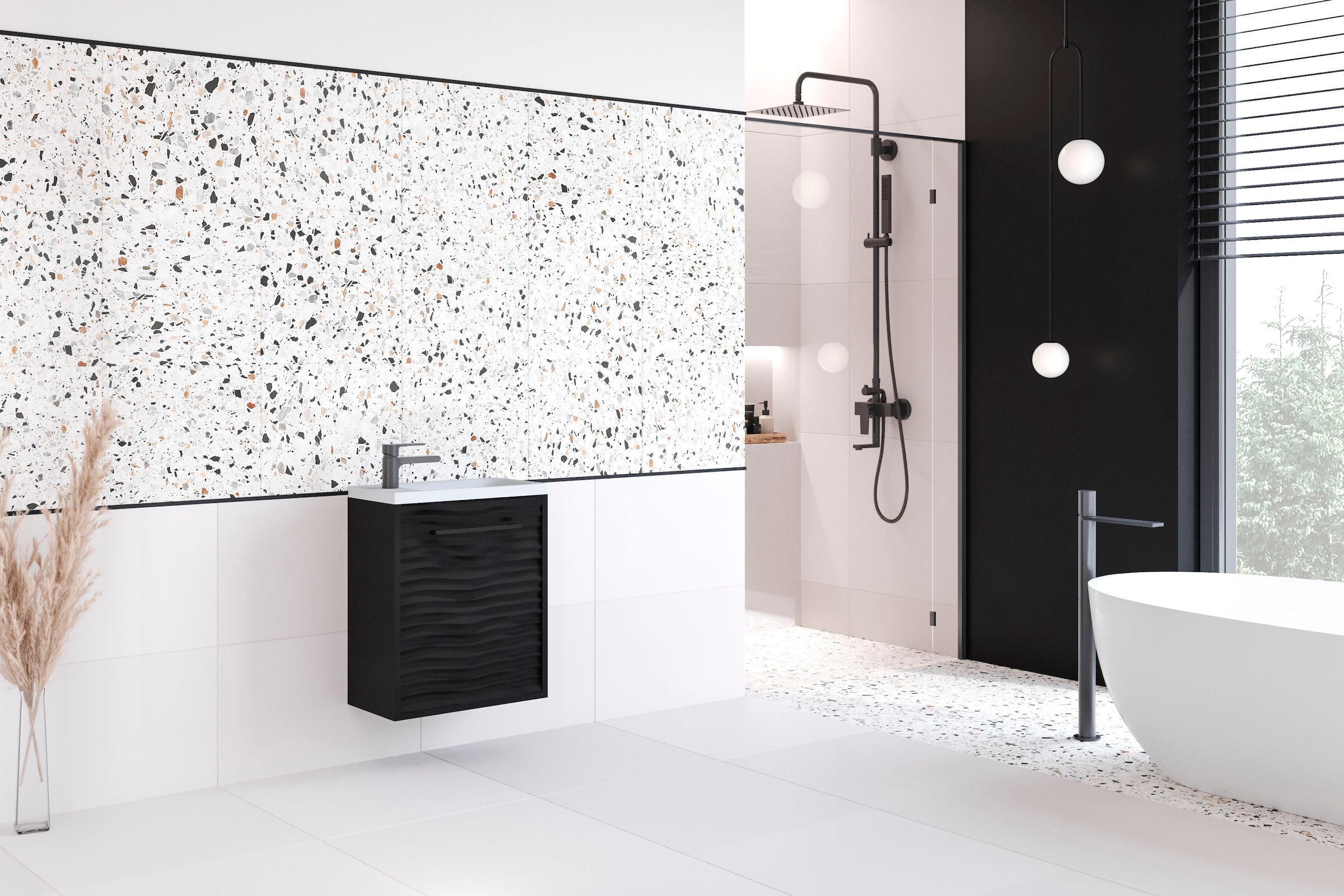 welltime Table de lavage »Canada« 2 cuis tlg. Badmöbel Wellenstruktur, Breite 40cm Gästebad Waschtisch mit Becken