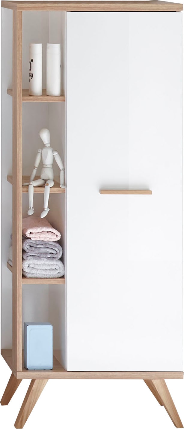 Saphir Armoire intermédiaire »Quickset Badschrank 50,5 cm breit, 1 Tür, seitliche Ablagen« meuble de salle de bain midi avec amortisseur de porte, poignées en bois