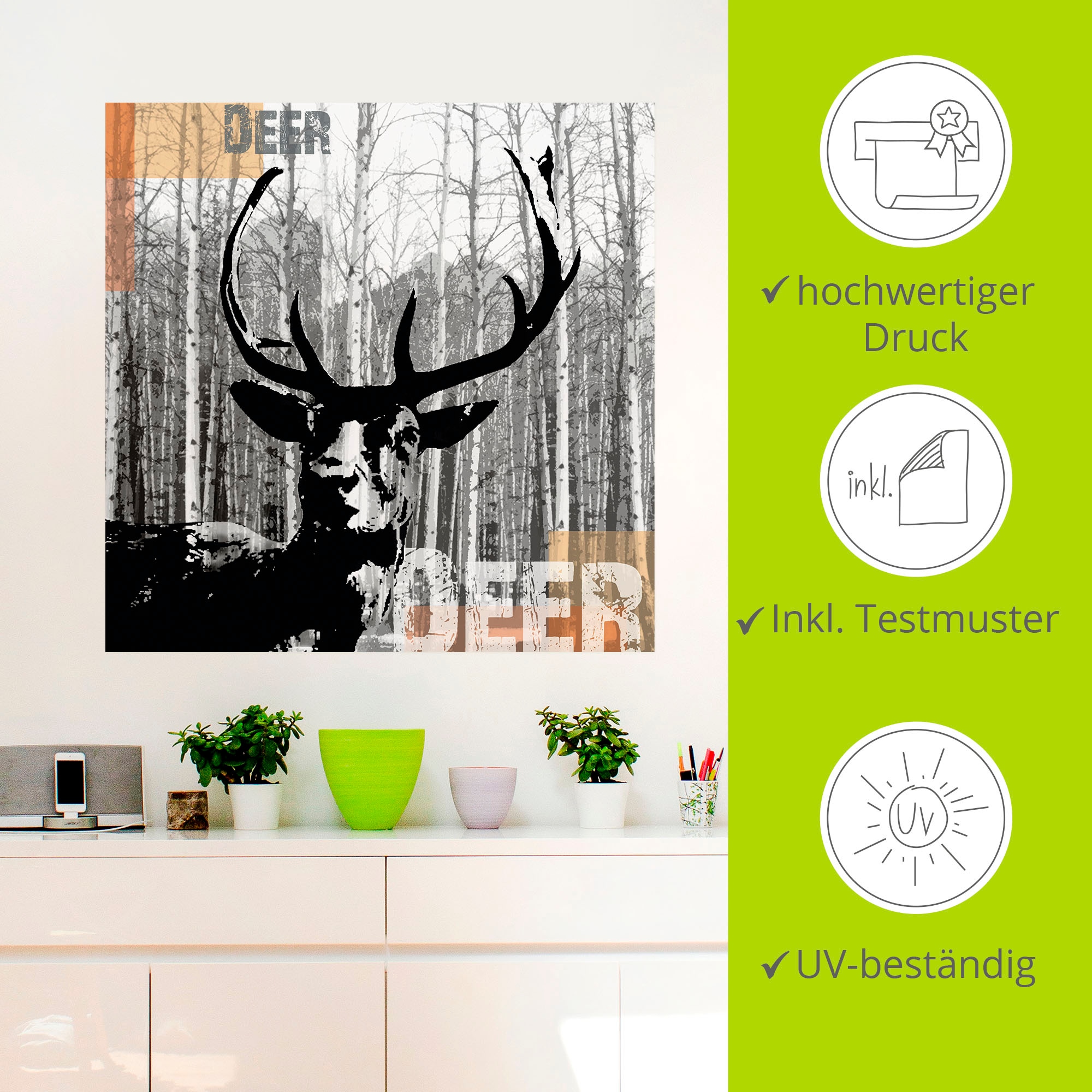 Artland Wandbild »Hirsch Collage«, Wildtiere, (1 St.), als Leinwandbild, Poster, Wandaufkleber in verschied. Grössen