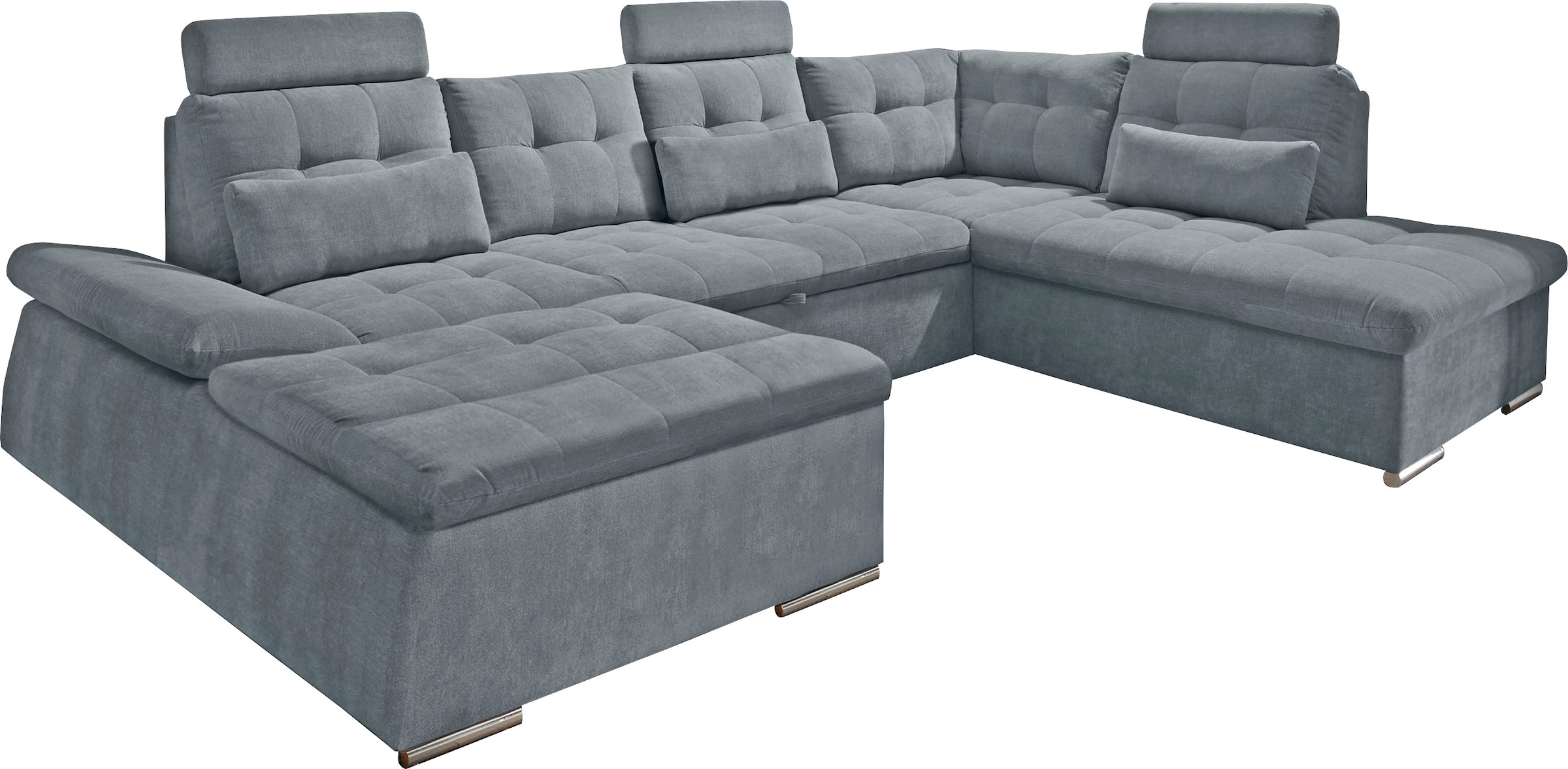 ED EXCITING DESIGN Wohnlandschaft »Nalo U-Form mit Bettfunktion, Bettkasten« Armteilverstellung, Kopfstützen & 3 Nierenkissen