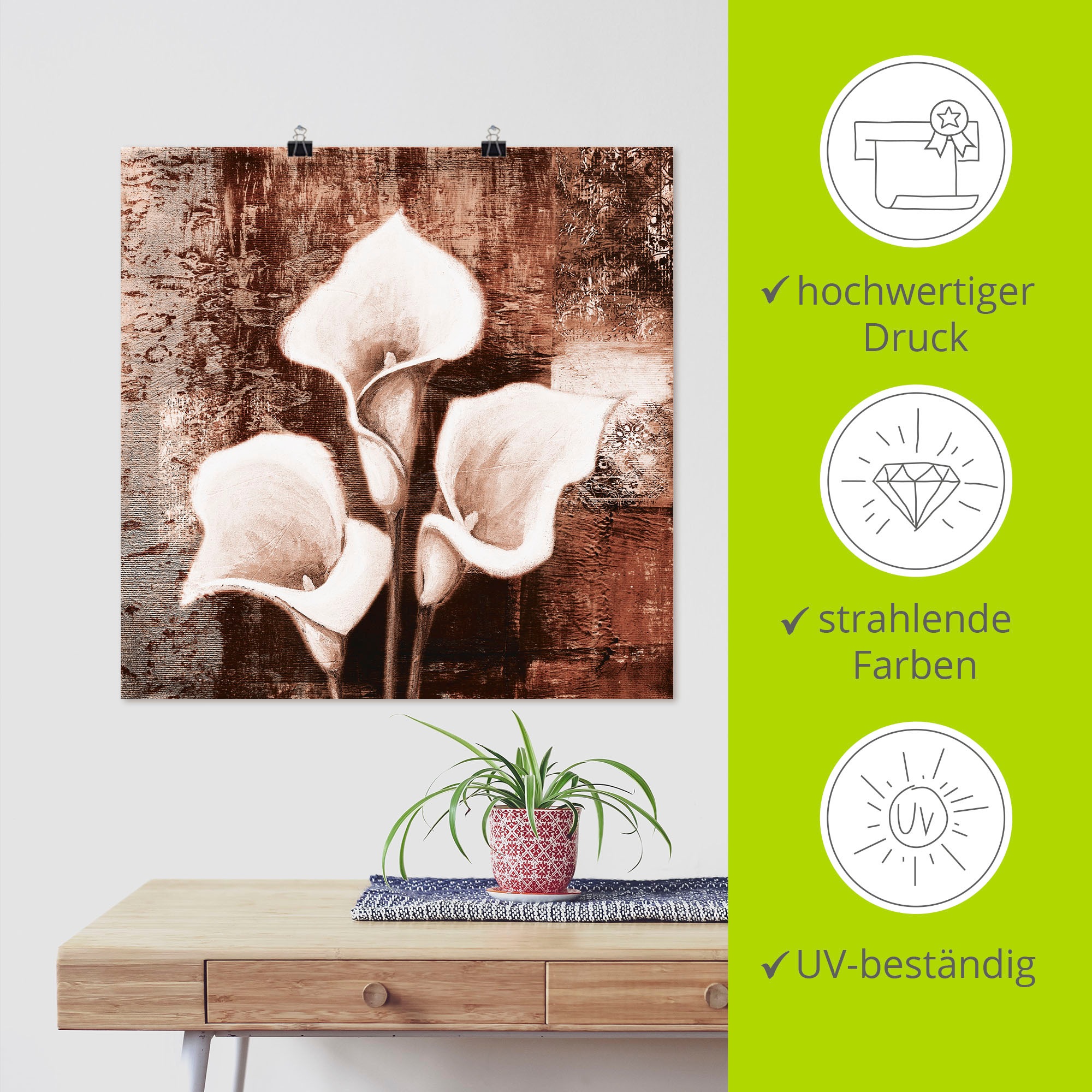 Artland Wandbild »Antike Callas - braun«, Blumen, (1 St.), als Leinwandbild, Poster in verschied. Grössen
