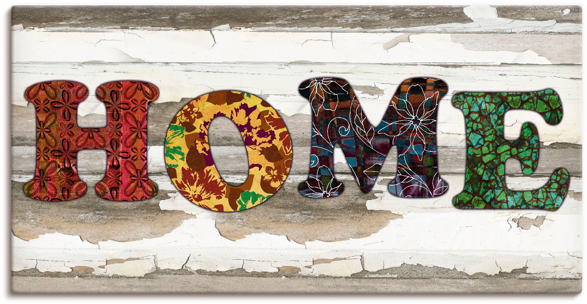 Image of Artland Wandbild »Buntes Heim«, Sprüche & Texte, (1 St.), in vielen Grössen & Produktarten - Alubild / Outdoorbild für den Aussenbereich, Leinwandbild, Poster, Wandaufkleber / Wandtattoo auch für Badezimmer geeignet bei Ackermann Versand Schweiz