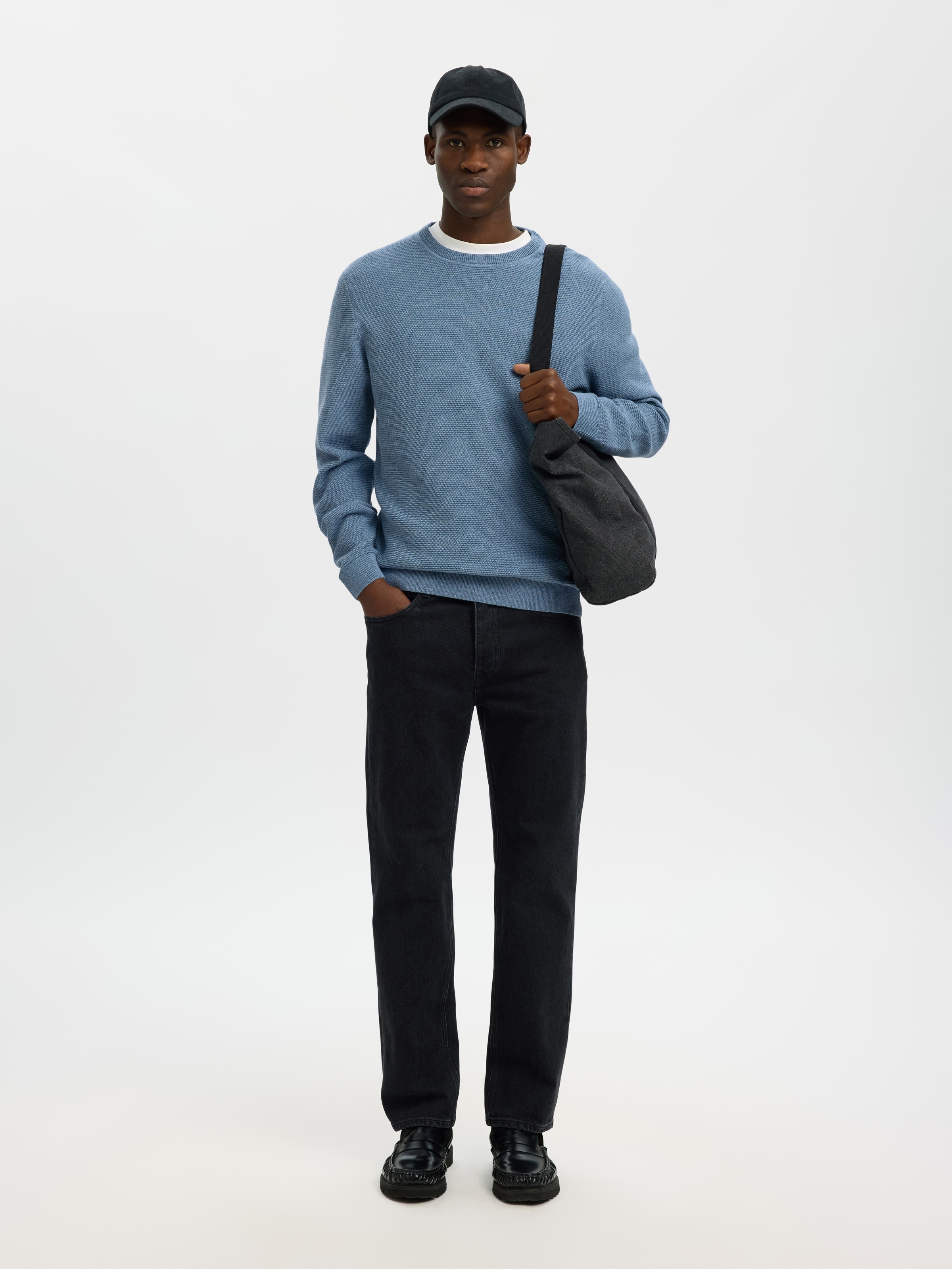 SELECTED Pull à col rond »SLHROSS LS KNIT STRUCTURE CREW NECK NOOS« coton, coupe régulière