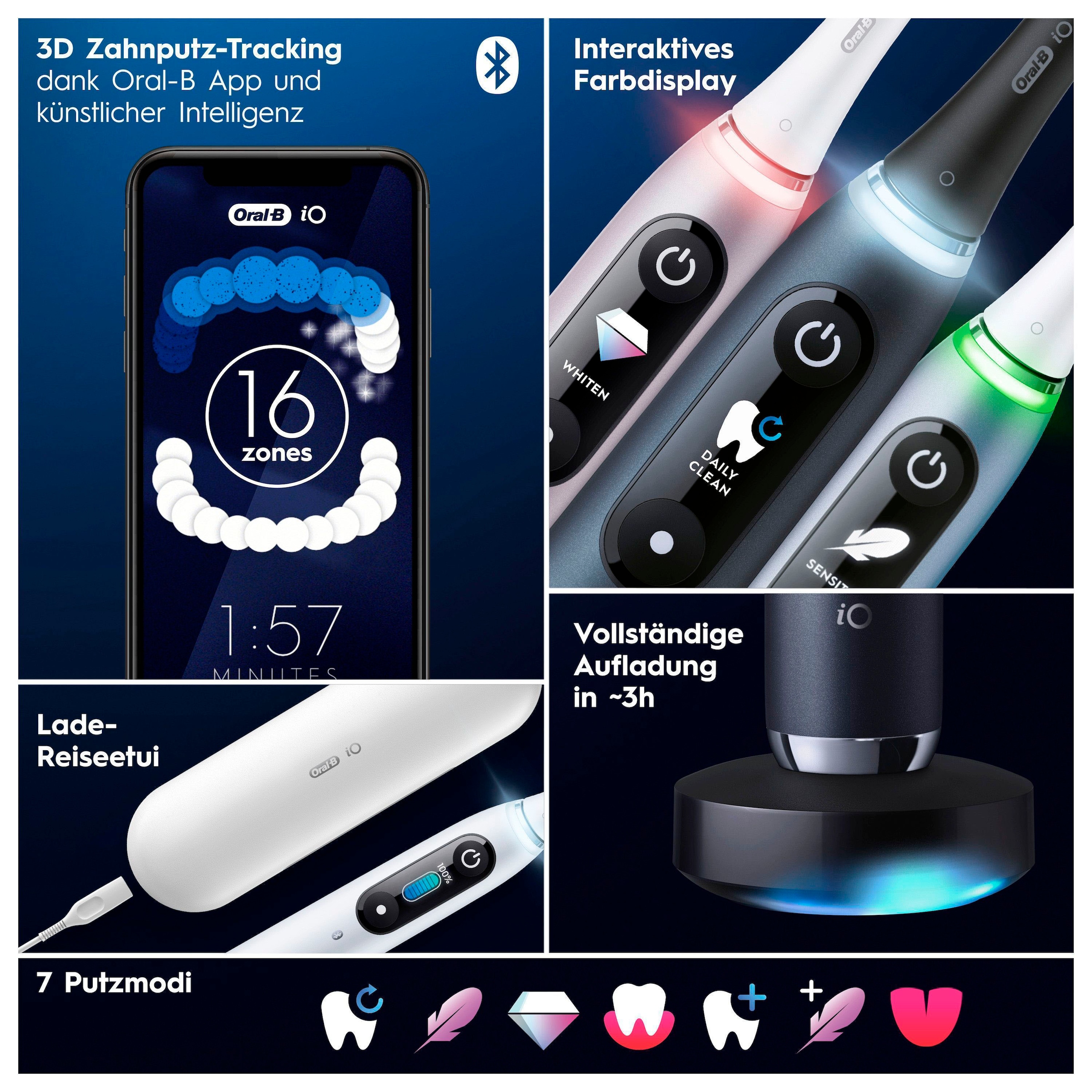 Oral-B Brosse à dents électrique »iO 9 Duopack« 3 cuis Aufsteckbürsten mit Magnet-Technologie, 7 Putzmodi, Farbdisplay & Lade-Reiseetui