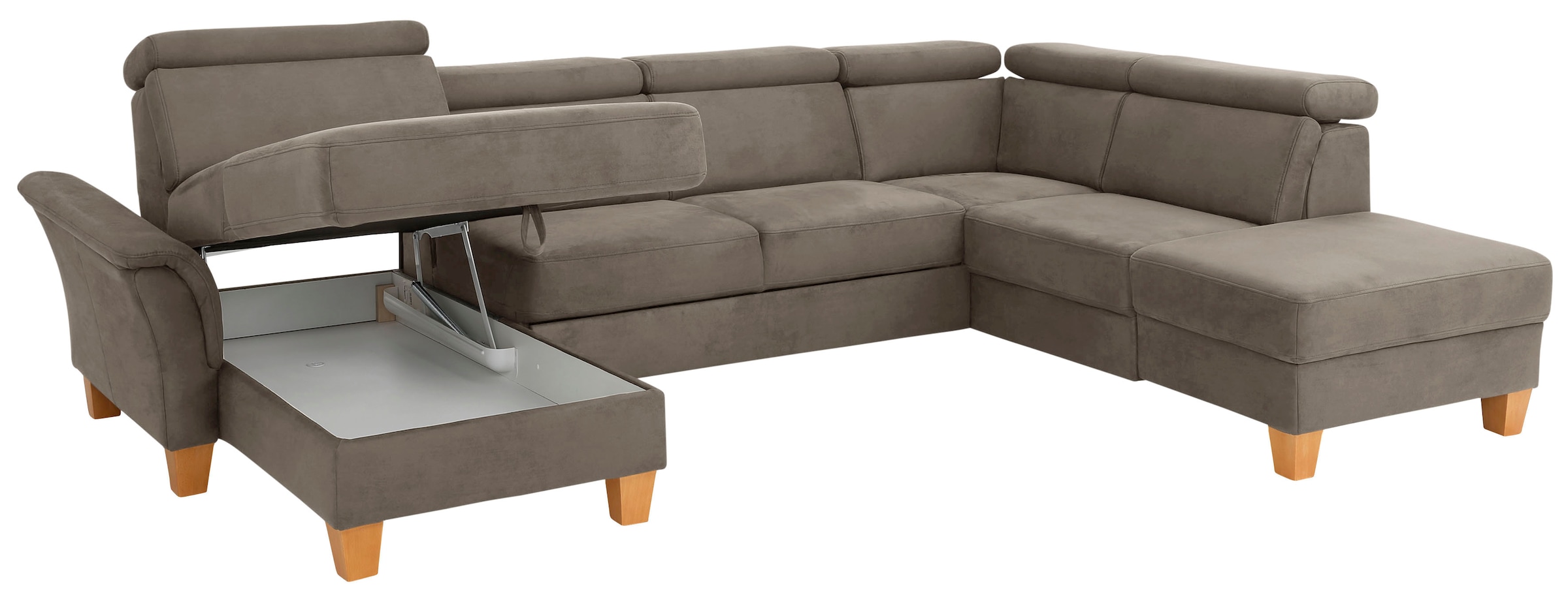 Home affaire Wohnlandschaft »Conville U-Form«, Kopfteilverstellung wahlweise mit Bettfunktion und Bettkasten