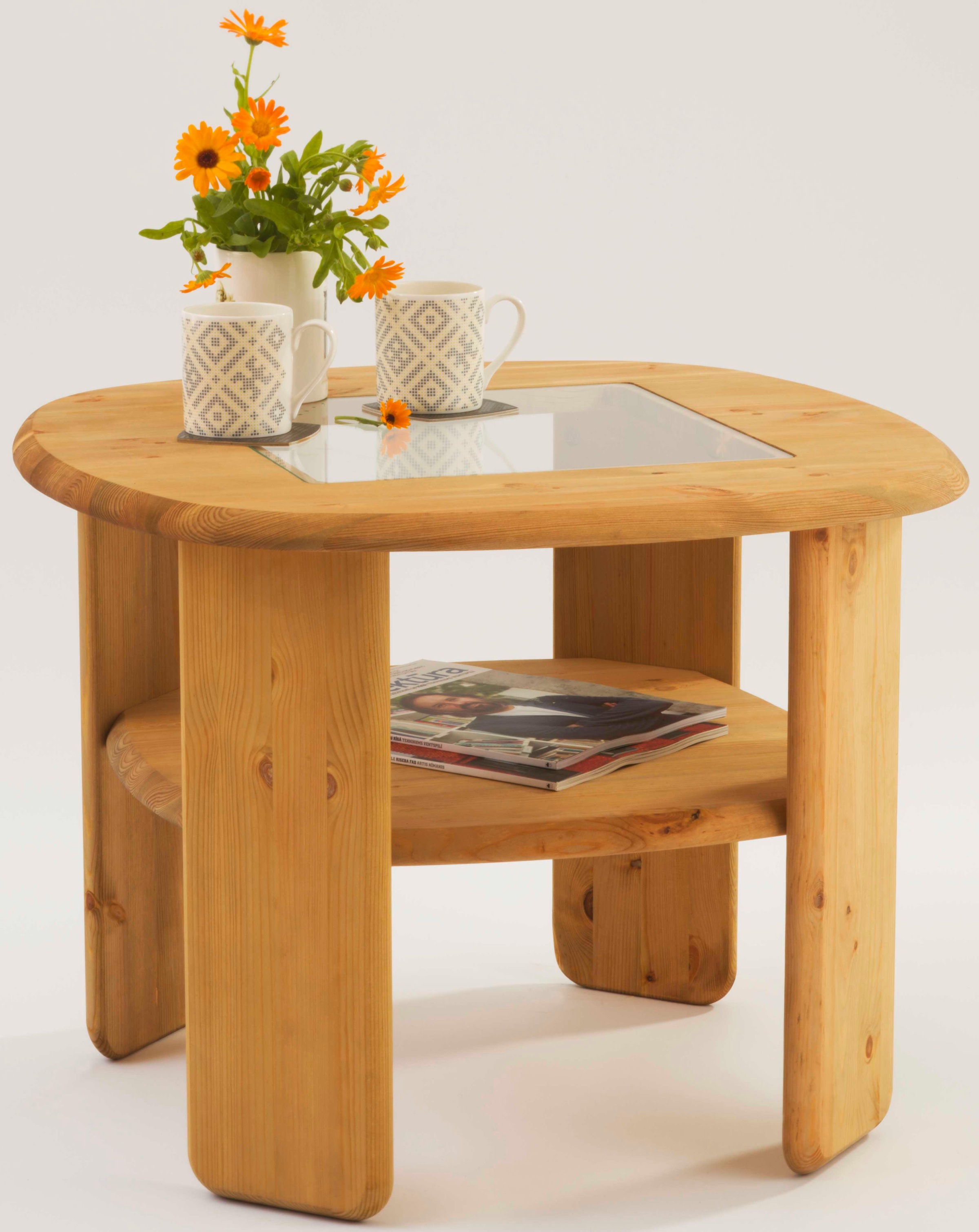 Image of GOODproduct Couchtisch "Jayden 2" in zwei Grössen, massives Kiefernholz mit Glaseinsatz