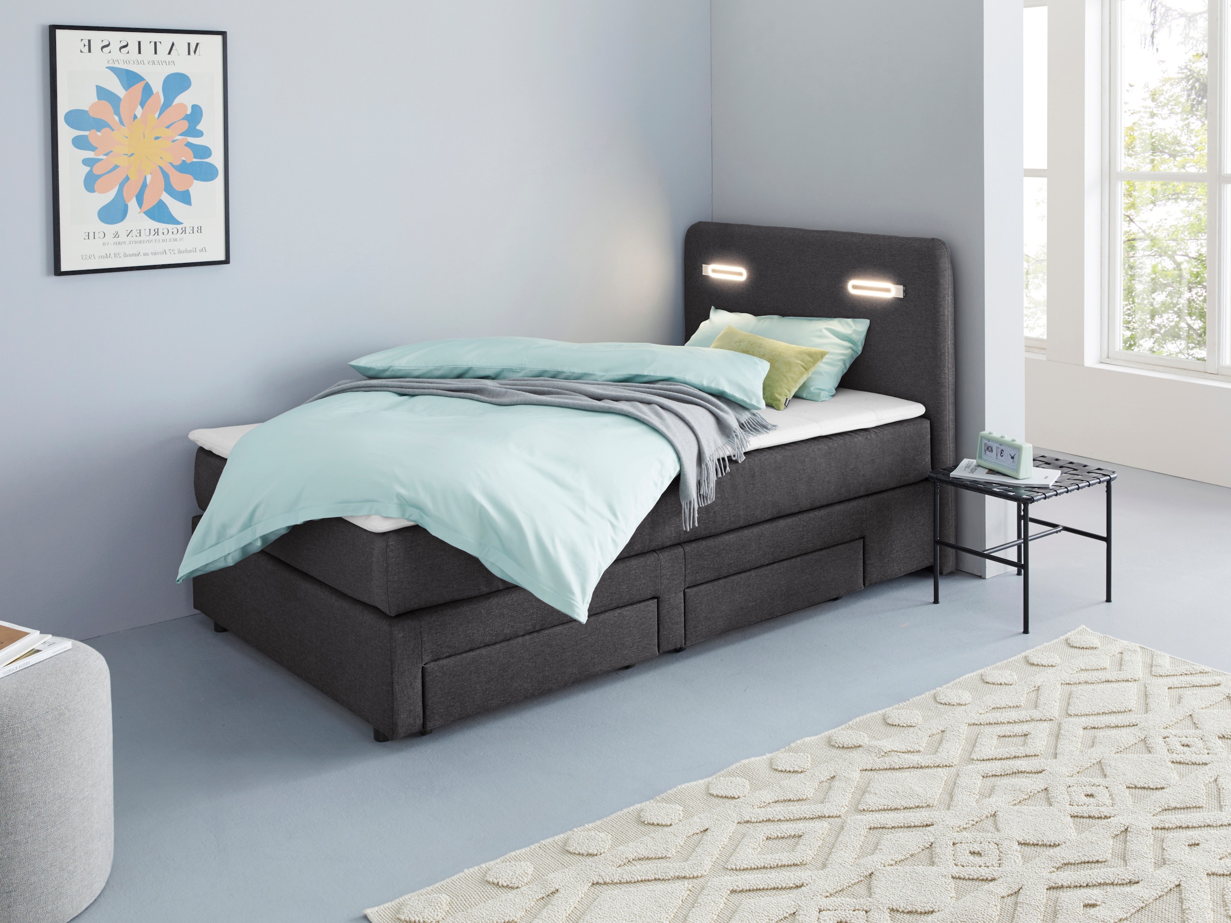 INOSIGN Boxbett »Luan« Schubkästen, LED-Beleuchtung und Topper, in Breite 120 cm und 180 cm