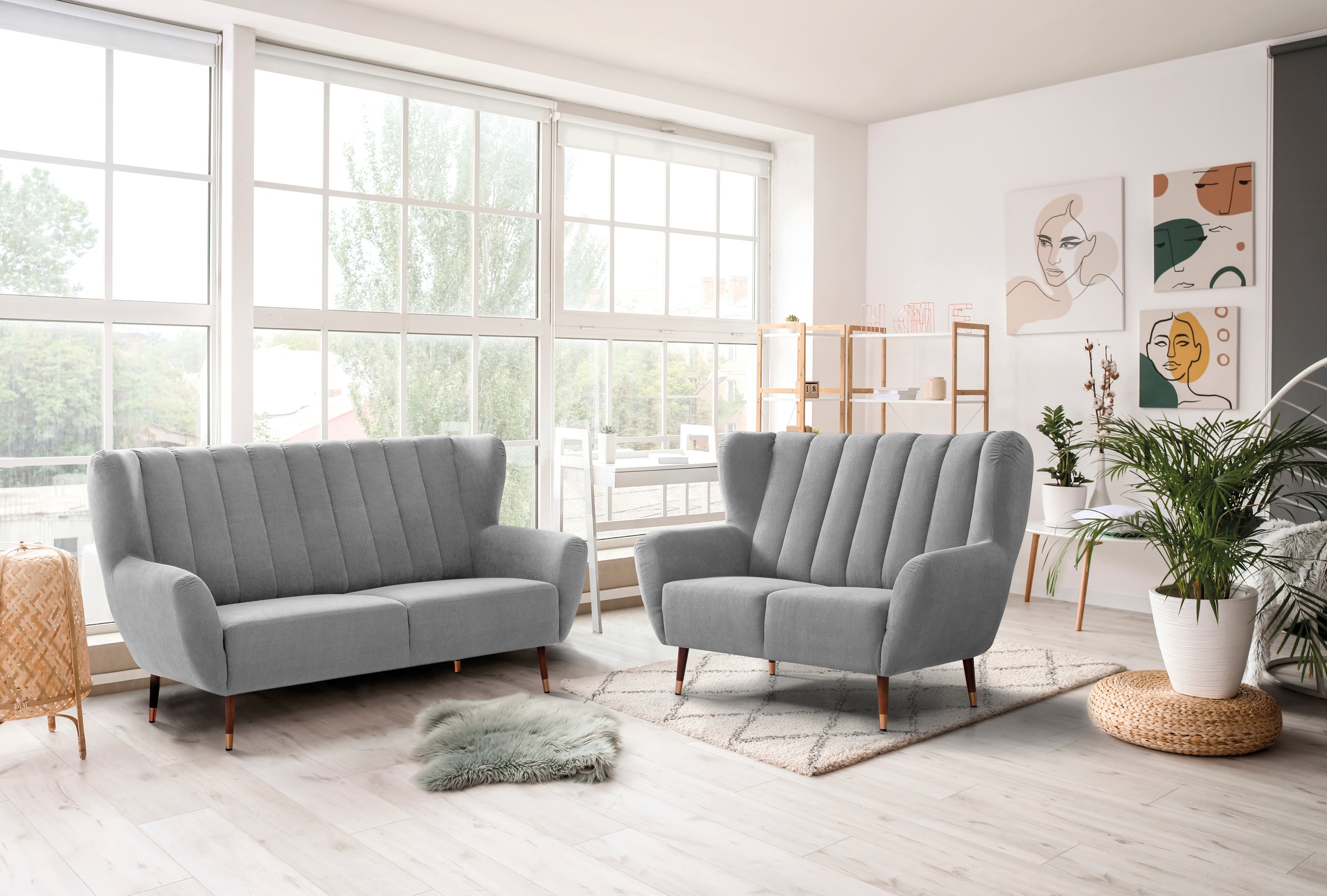 exxpo - sofa fashion 2-Sitzer »Polly, bequem mit hoher Rückenlehne, hohe Füsse, Ohrensesselcouch«, Küchensofa, hochwertige Bezugsvarianten und aktuelle Farben