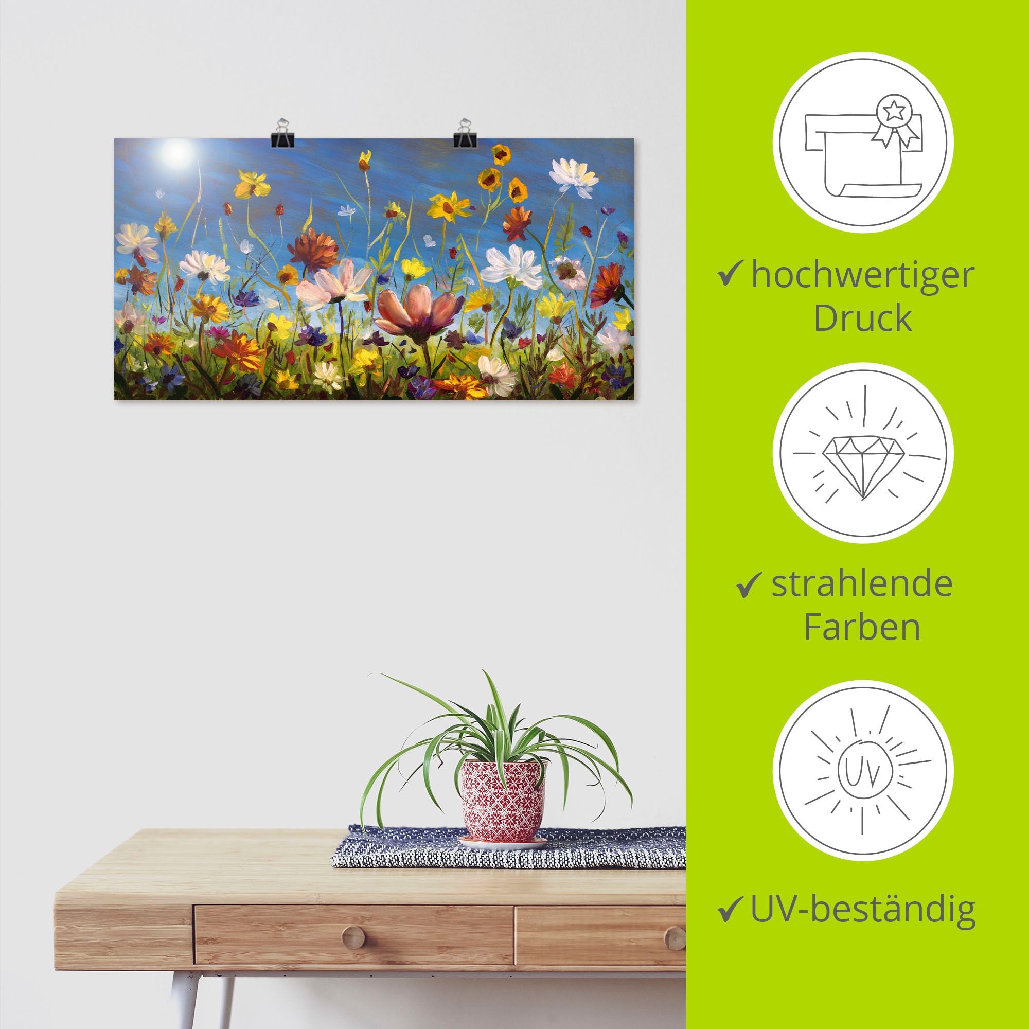 Artland Wandbild »Wildblumenwiese blauer Himmel« Blumenwiese 1 Stk. tlg. als Leinwandbild, Poster in verschied. Grössen