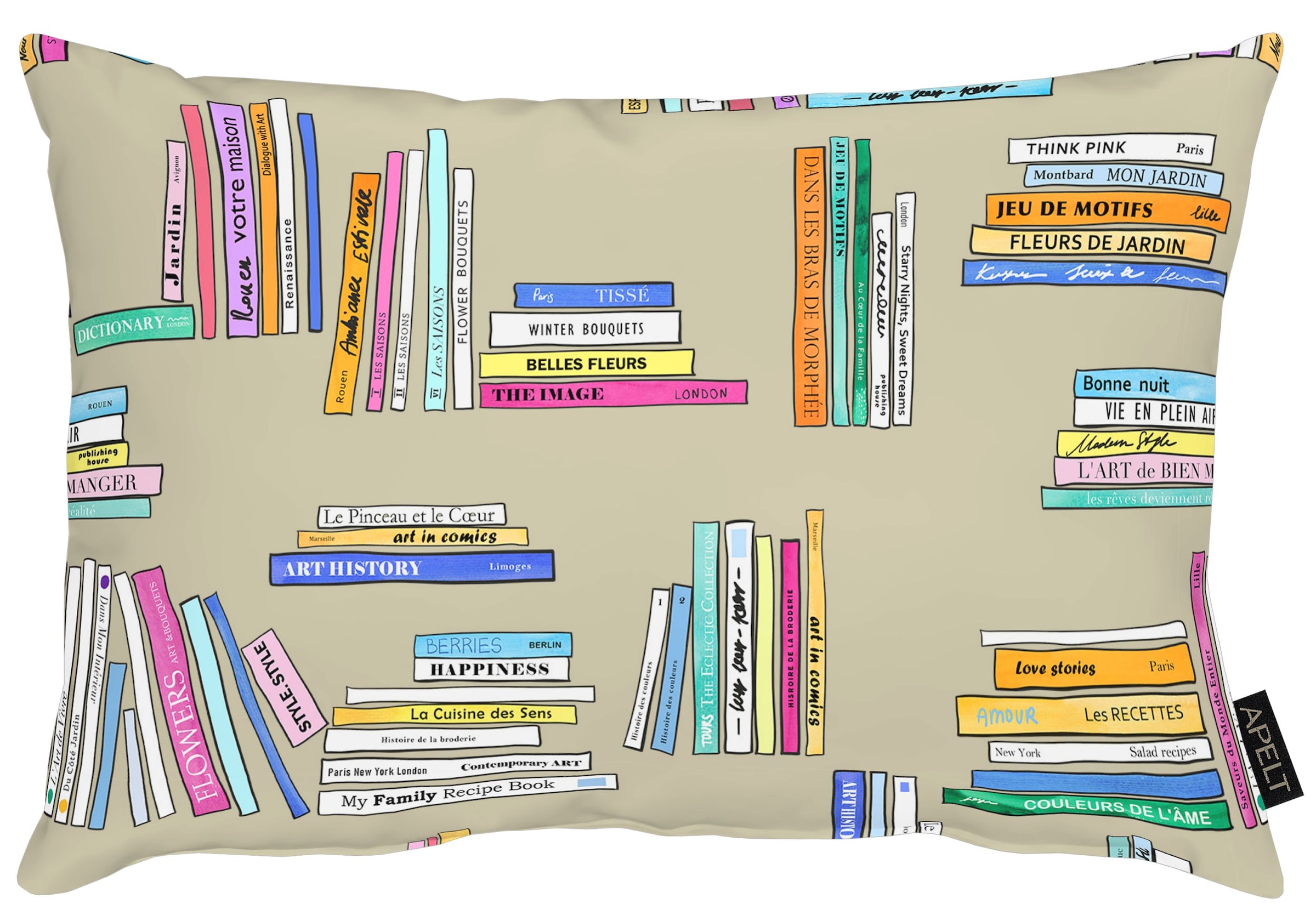 Image of APELT Dekokissen "Carta" gezeichnete Buchmotive