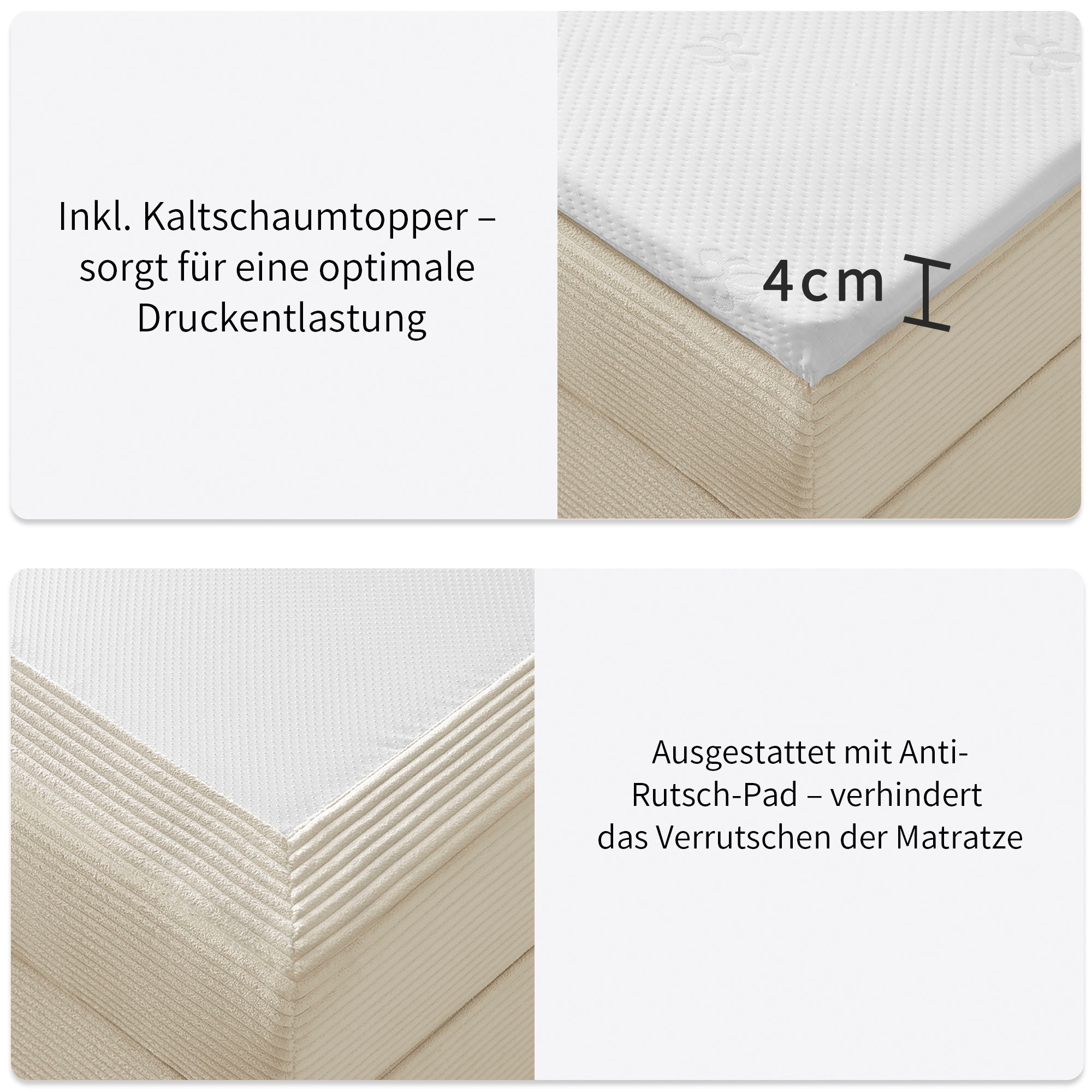 GOODproduct Boxbett »Eliaas inkl. Bettkasten und Topper, Liegefläche 180x200cm« erhältlich in hochwertigem Cord-Stoff, inkl. Aufbauvideo