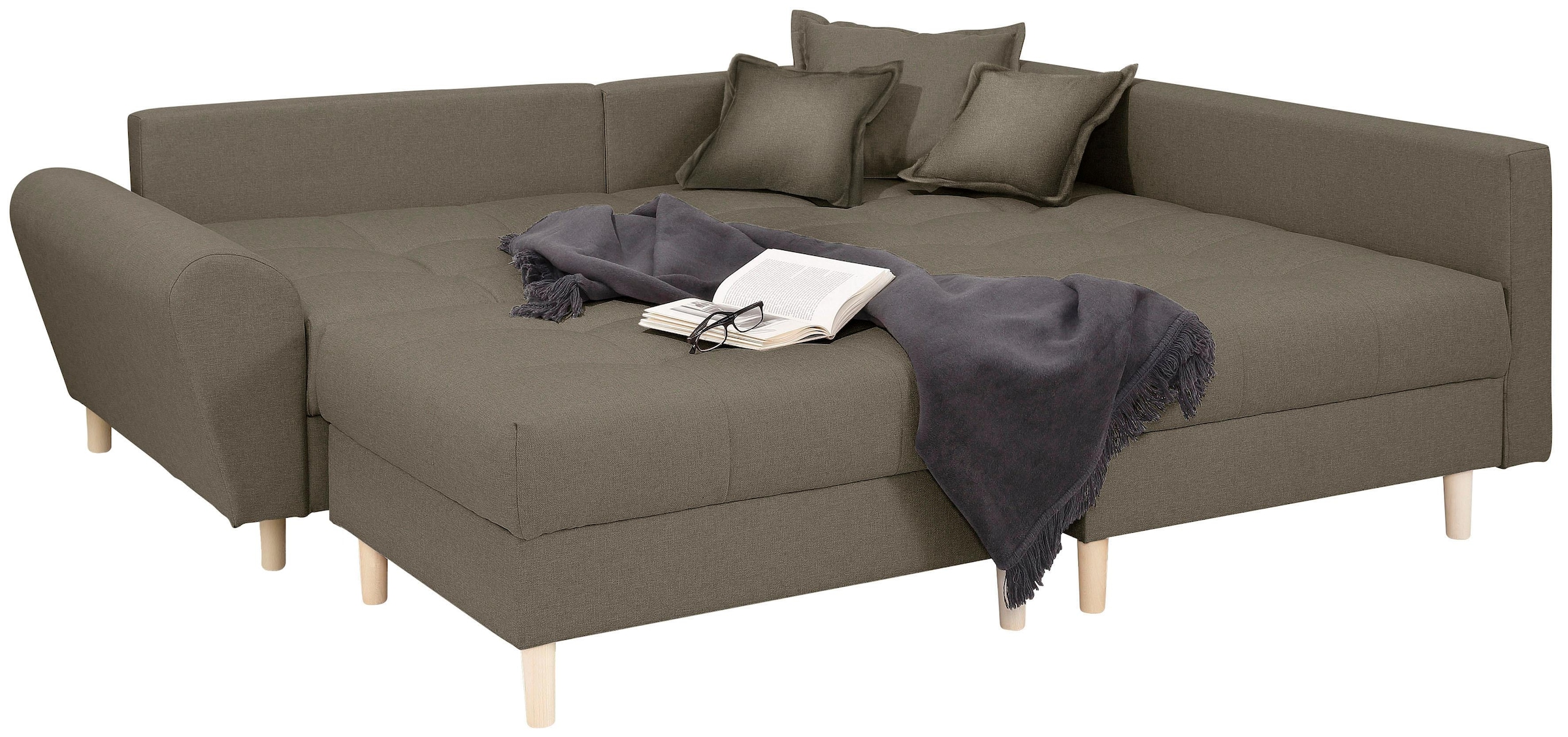 Home affaire Ecksofa »Rice L-Form«, (Set, mit Hocker), mit Bonnellfederkern, Hocker & Kissen, Ottomane beidseitig montierbar