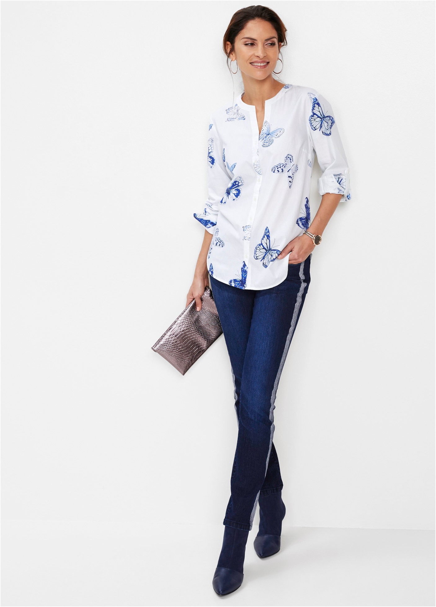 bonprix Blouse à manches longues 1 figurumspielende Passform, für eleganten Stil, aus Viskose