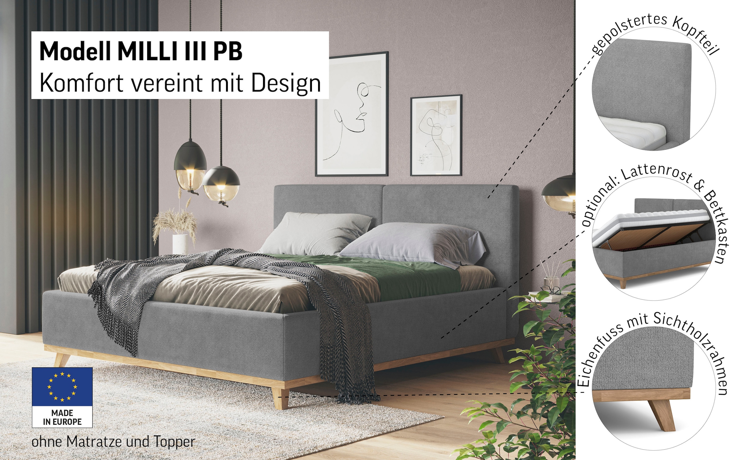 COTTA Polsterbett »MILLI III wahlweise mit Bettkasten« erhältlich in den Grössen 160x200cm & 180x200cm